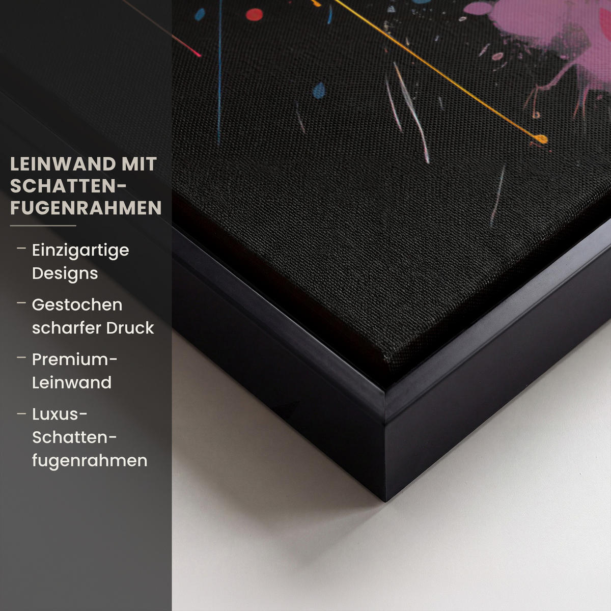 LEINWAND Bilder mit Rahmen - Elefant - Graffiti - Schwarz - Tiere - Farben - 50x50 - Schwarz, Textil (50/50cm) - MuchoWow