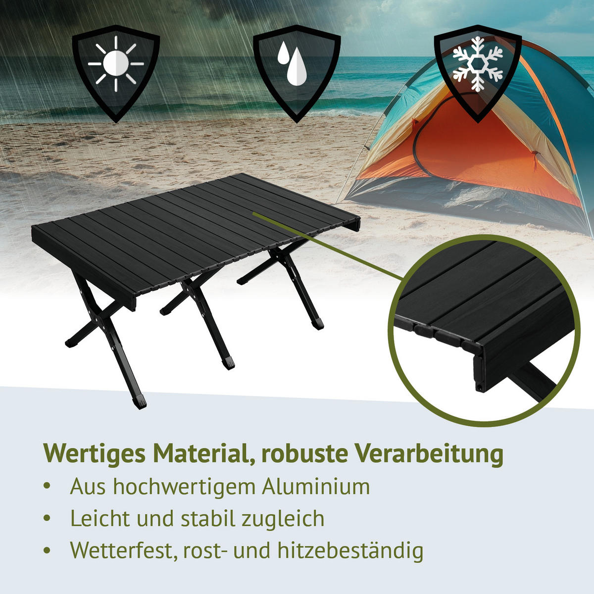 CAMPINGTISCH klappbar aus Aluminium Schwarz - Schwarz, Metall (60/119/44.5cm) - JAWINIO