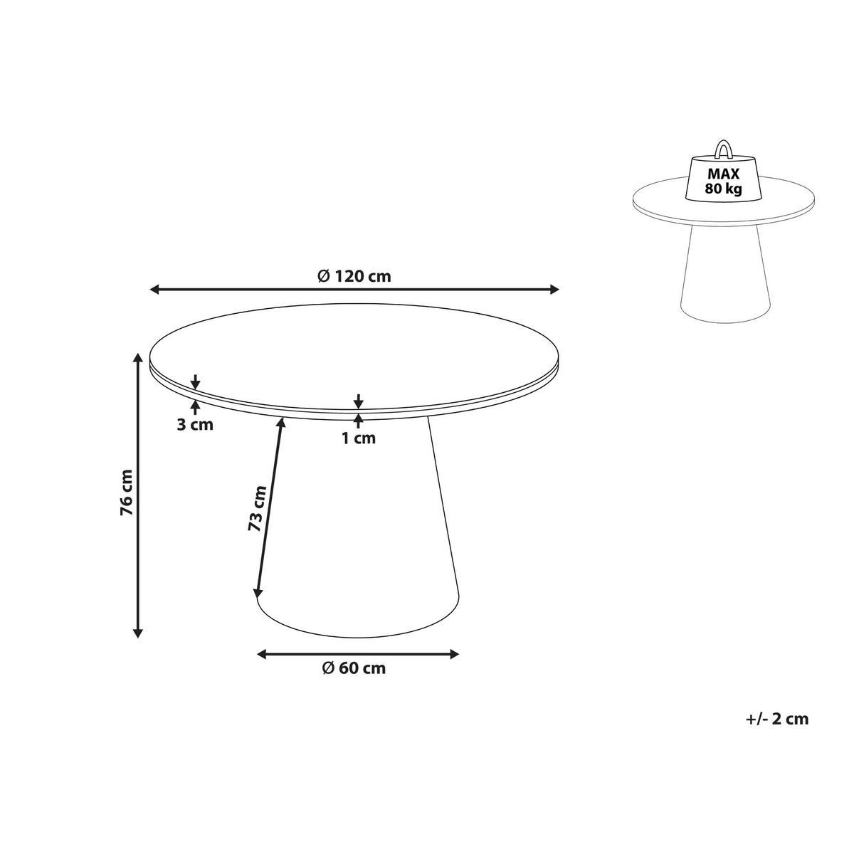 JÍDELNÍ STŮL Tmavý Jasan 120 cm 120 cm Wylie - bílá/hnědá, kompozitní dřevo (120/120/76cm) - Beliani