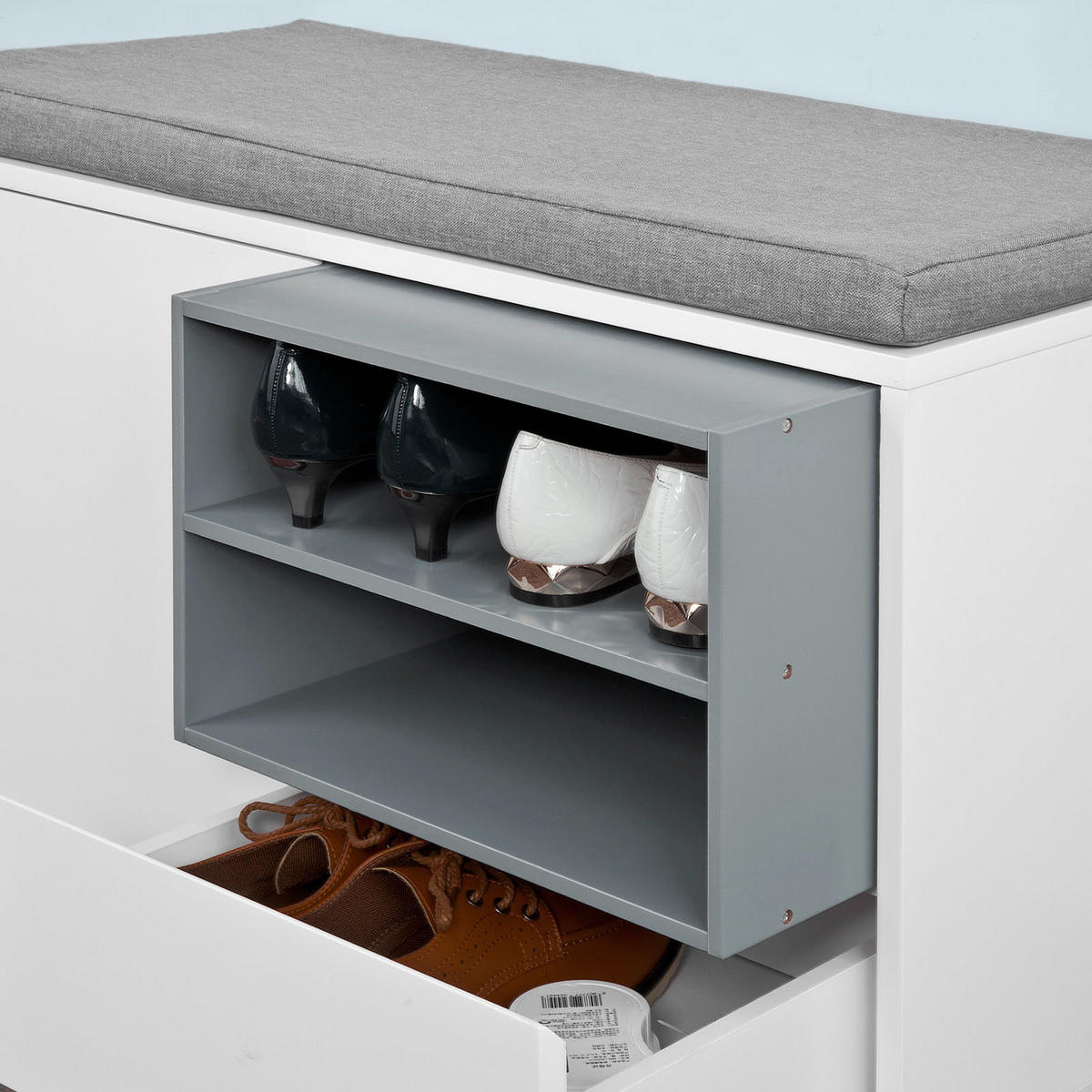 SCHUHBANK mit Sitzkissen, Weiß 80x46x35cm - Weiß, Holzwerkstoff (80/46/35cm) - SoBuy