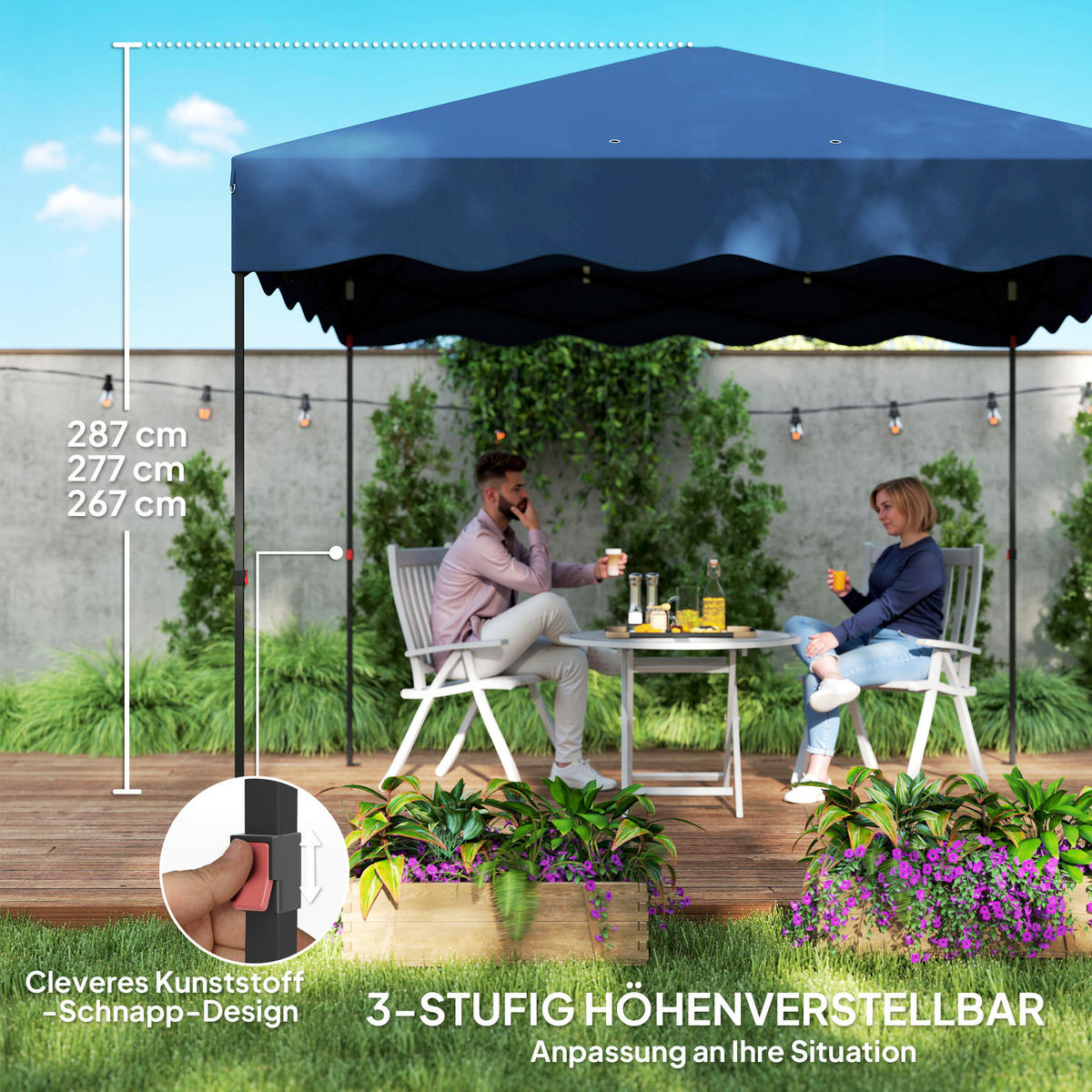 PAVILLON ca.3x 3m - Blau, Metall (297/287/297cm) - Outsunny