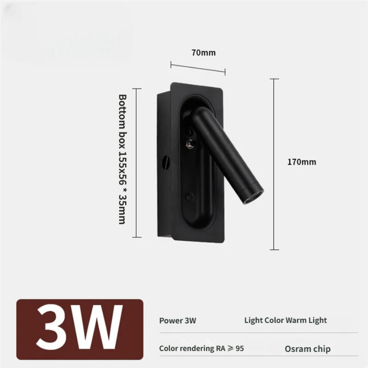 WANDLEUCHTE,EINBAU, Schwarz, 17 × 7 × 3,5 cm, 3000 K, 3 W - Schwarz, Metall (7/3.5/17cm) - Authentics