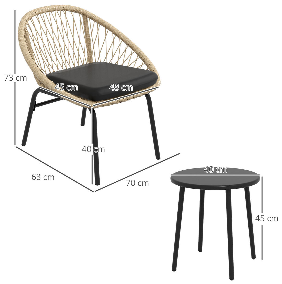 BALKONSET Gartenmöbel-Set aus Rattan mit 2 Stühlen und Rundtisch Gelb - Gelb, Naturmaterialien - Modenvie