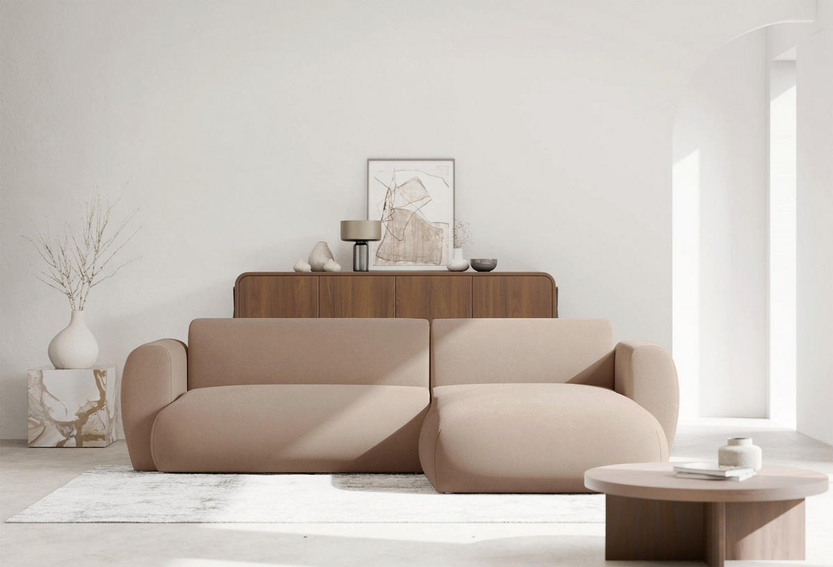 ECKSOFA Emia Beige rechts - Beige/Schwarz, Kunststoff/Textil (156/262cm) - Selsey