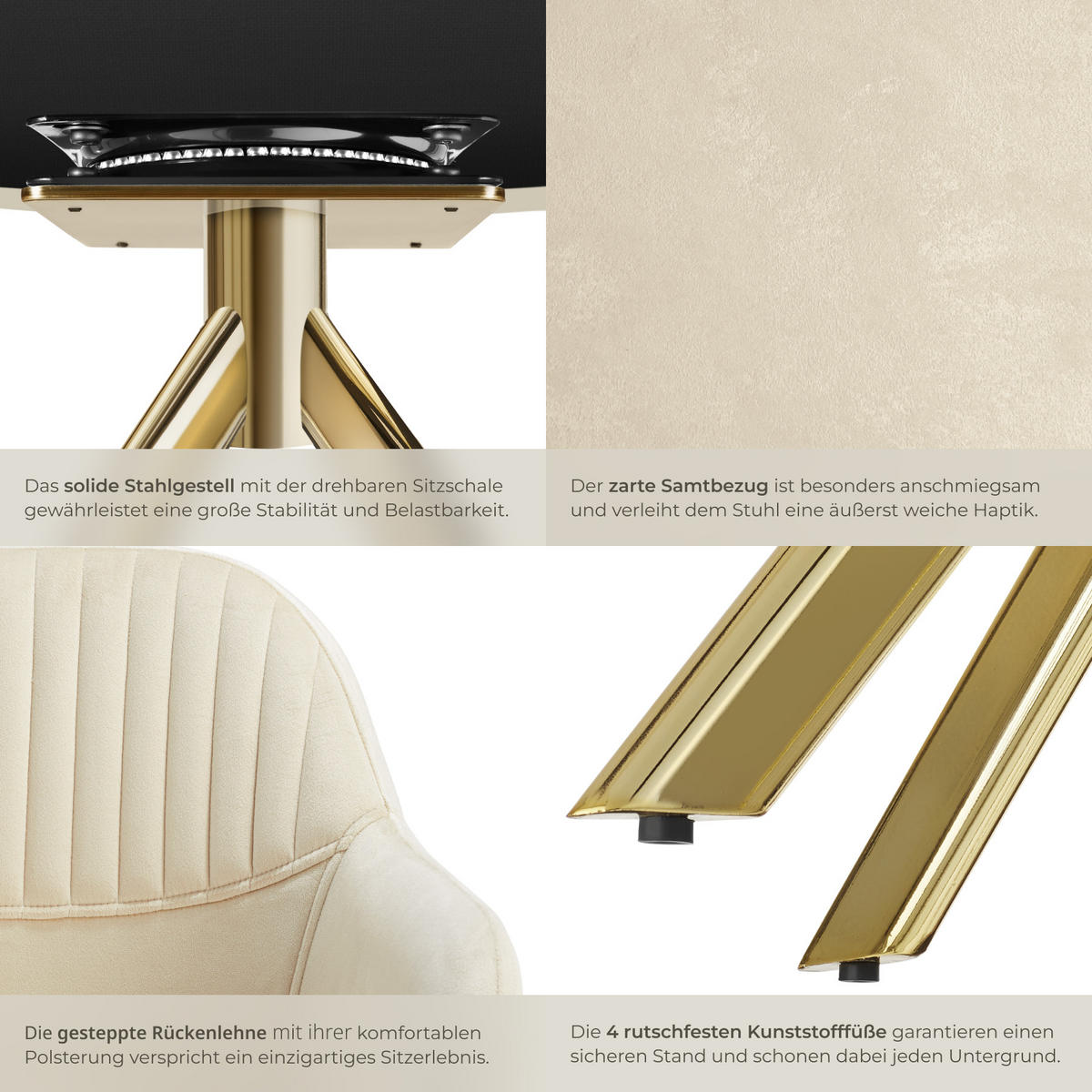DREHSTUHL 4er Set Lona 56 x 59 x 81 cm créme/gold - Goldfarben/Creme, Textil (56/81/59cm) - tectake