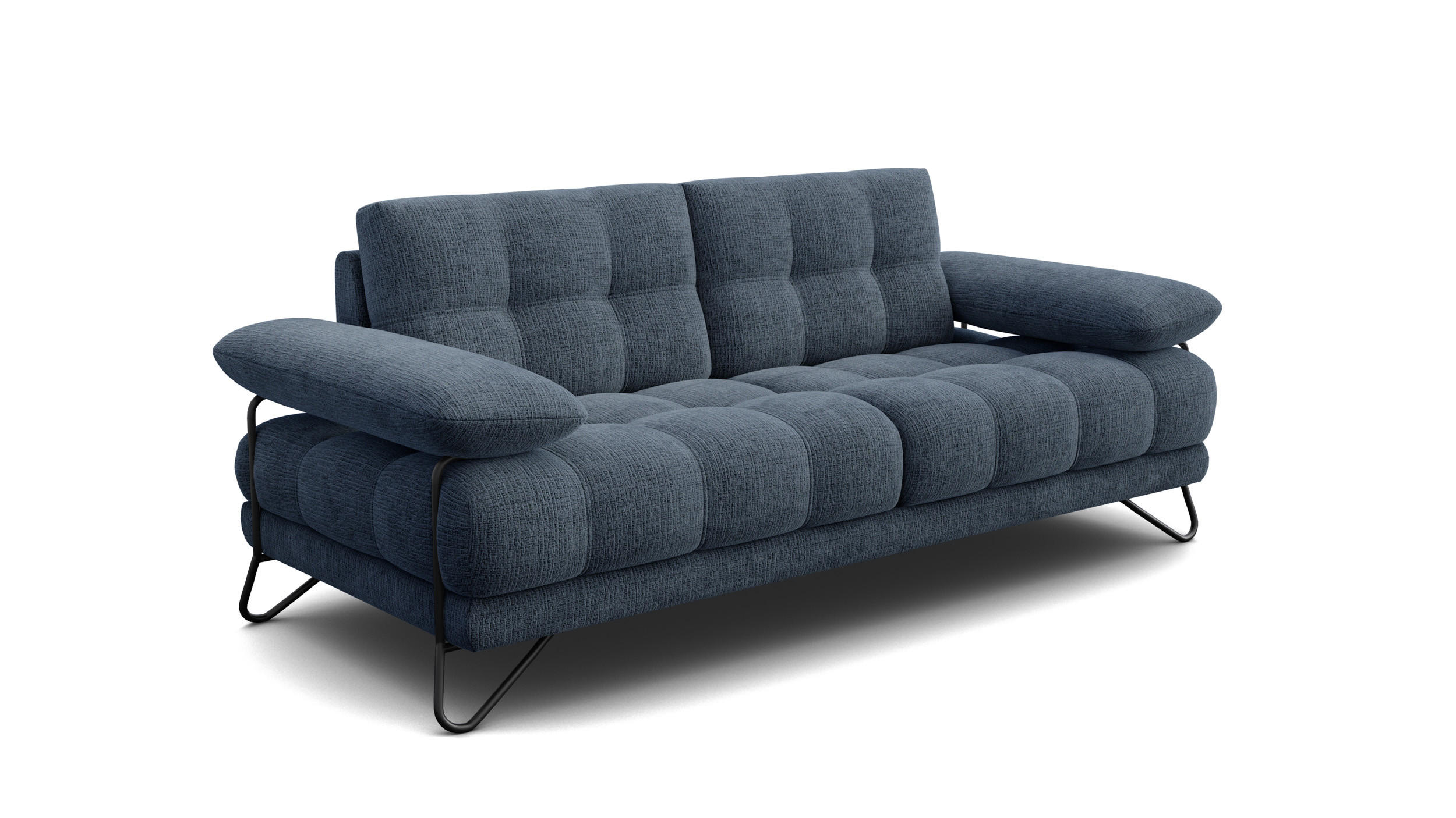 SOFA BUBBARA 2,5-Sitzer, marineblau - Blau/Schwarz, Holz/Textil (215/87/96cm) - Courtois Laville