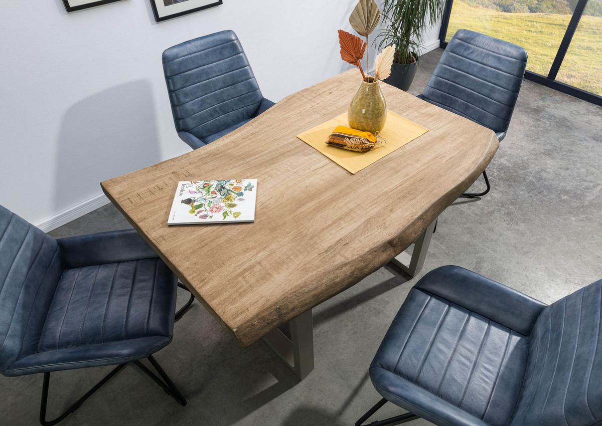 BAUMTISCH Mango 140x90x77 beige lackiert / U-Beine silber matt FREEFORM 5 - Beige, Holz (140/90/77cm) - Massivmoebel24