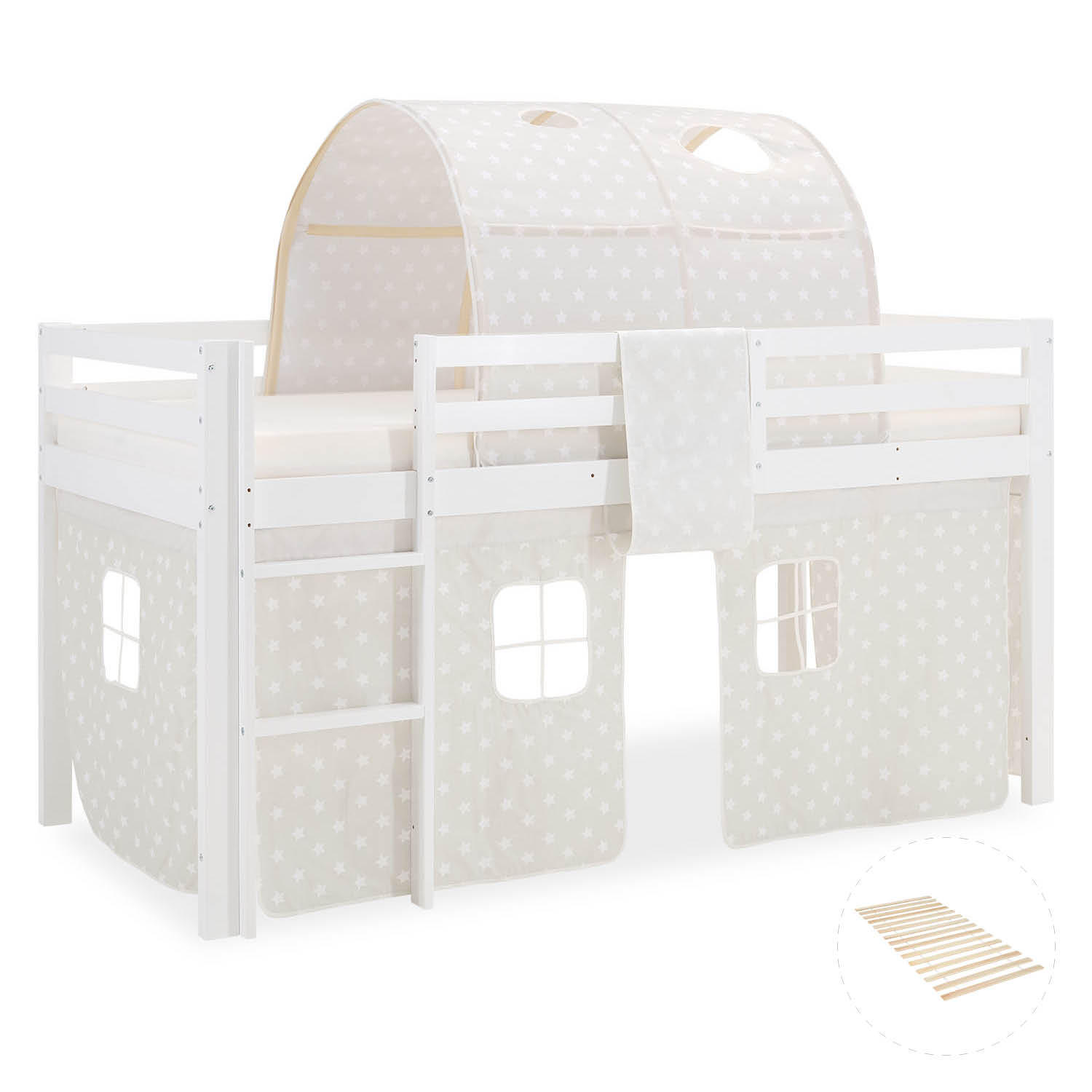 HOCHBETT 90/200 cm mit Lattenrost Tunnel Sterne - Weiß, Holz (90/200cm) - Homestyle4u