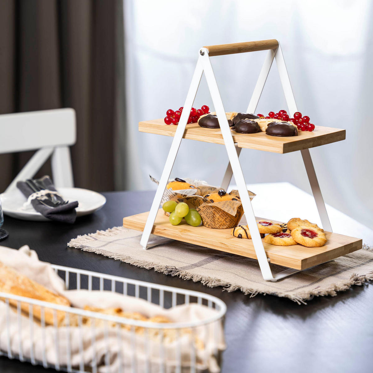 ETAGERE, Bambus, Metall - Weiß, Holz (1/32cm) - eluno