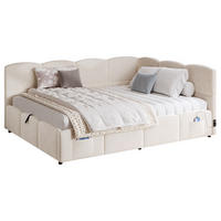 SCHLAFSOFA 140/200 cm in Beige Samt mit Bettkasten, USB und Staufächern - Beige, Holzwerkstoff/Textil (140/200cm) - WISHDOR