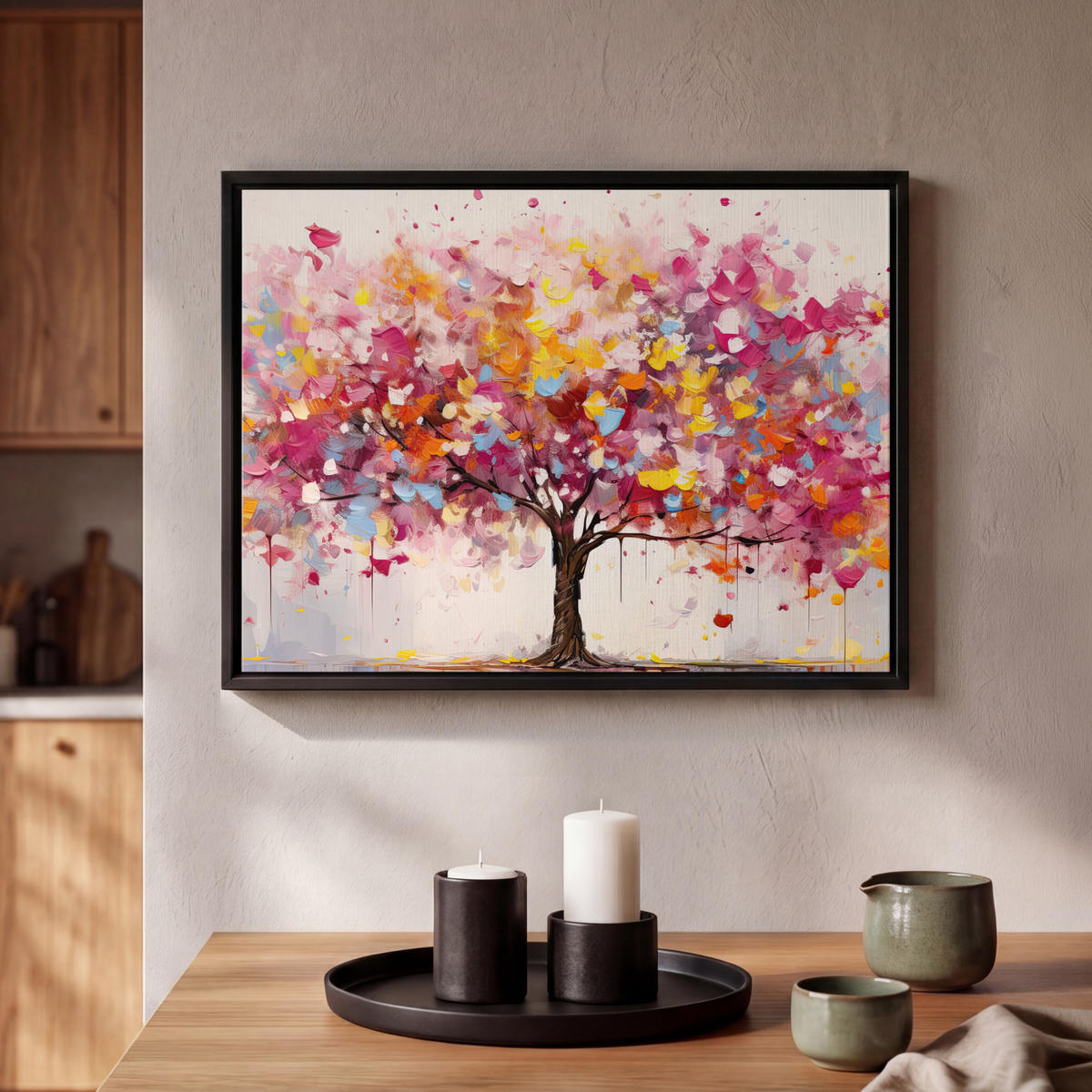 LEINWAND Bilder mit Rahmen - Aquarell - Baum - Kunst - Abstrakt - 40x30 - Multicolor, Textil (40/30cm) - MuchoWow