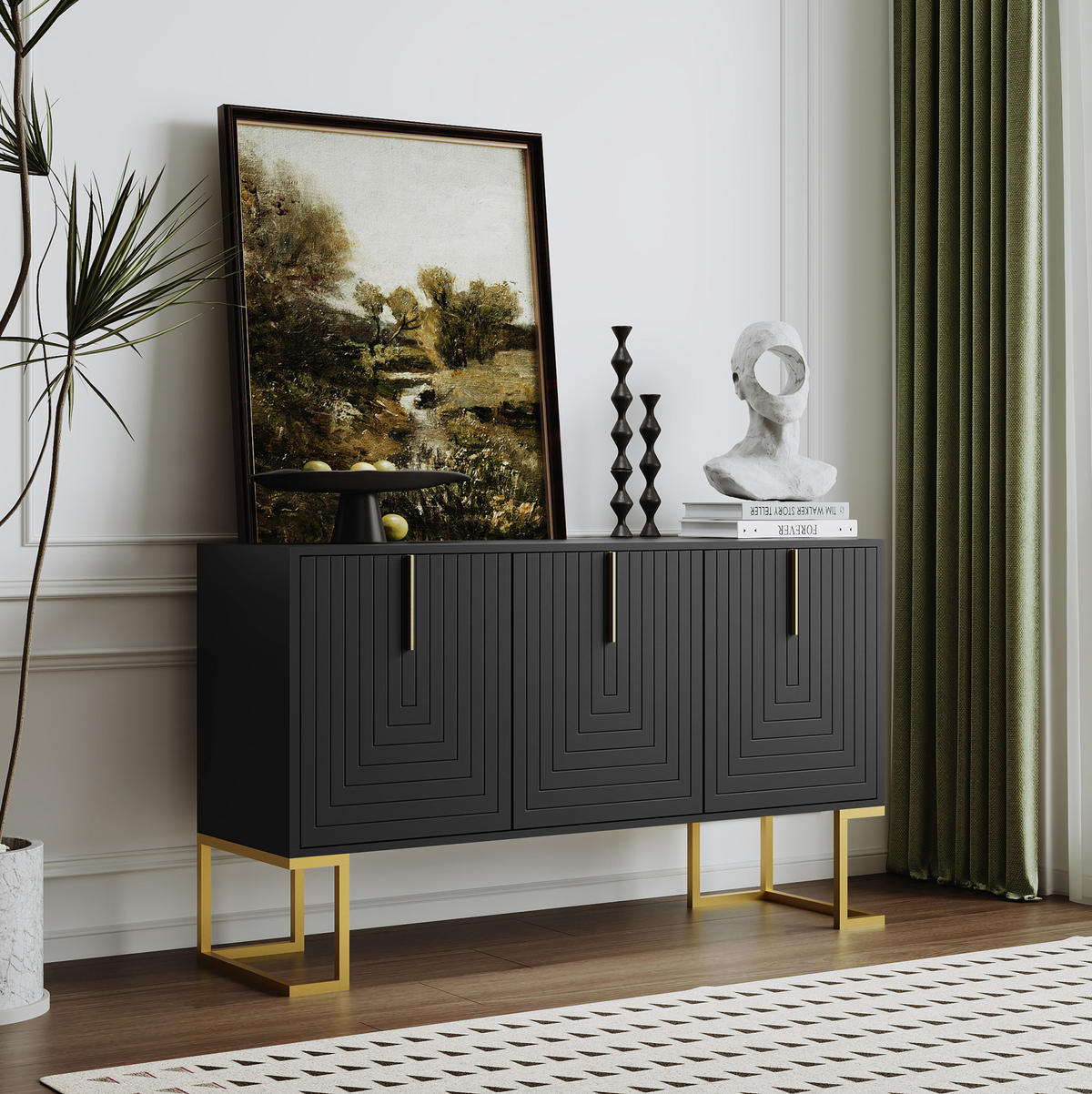 SIDEBOARD 3-türig mit verstellbaren Regalböden MDF Schwarz - Schwarz, Holzwerkstoff (138/80.5/40cm) - Meubliv