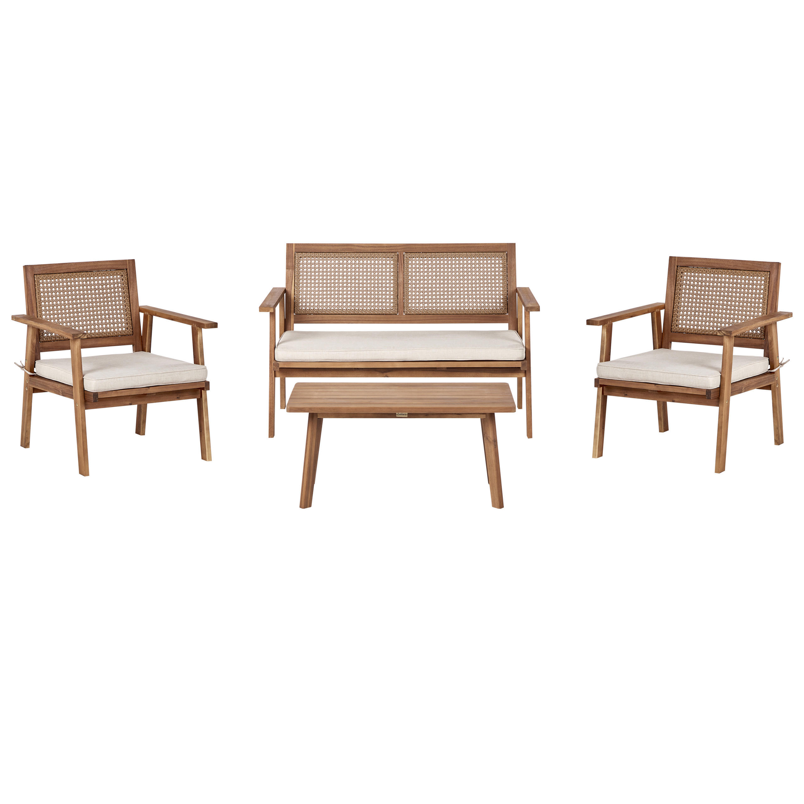 4-SITZER LOUNGE SET Akazienholz Helles Beige Arenella - Hellbraun/Beige, Holz - Beliani