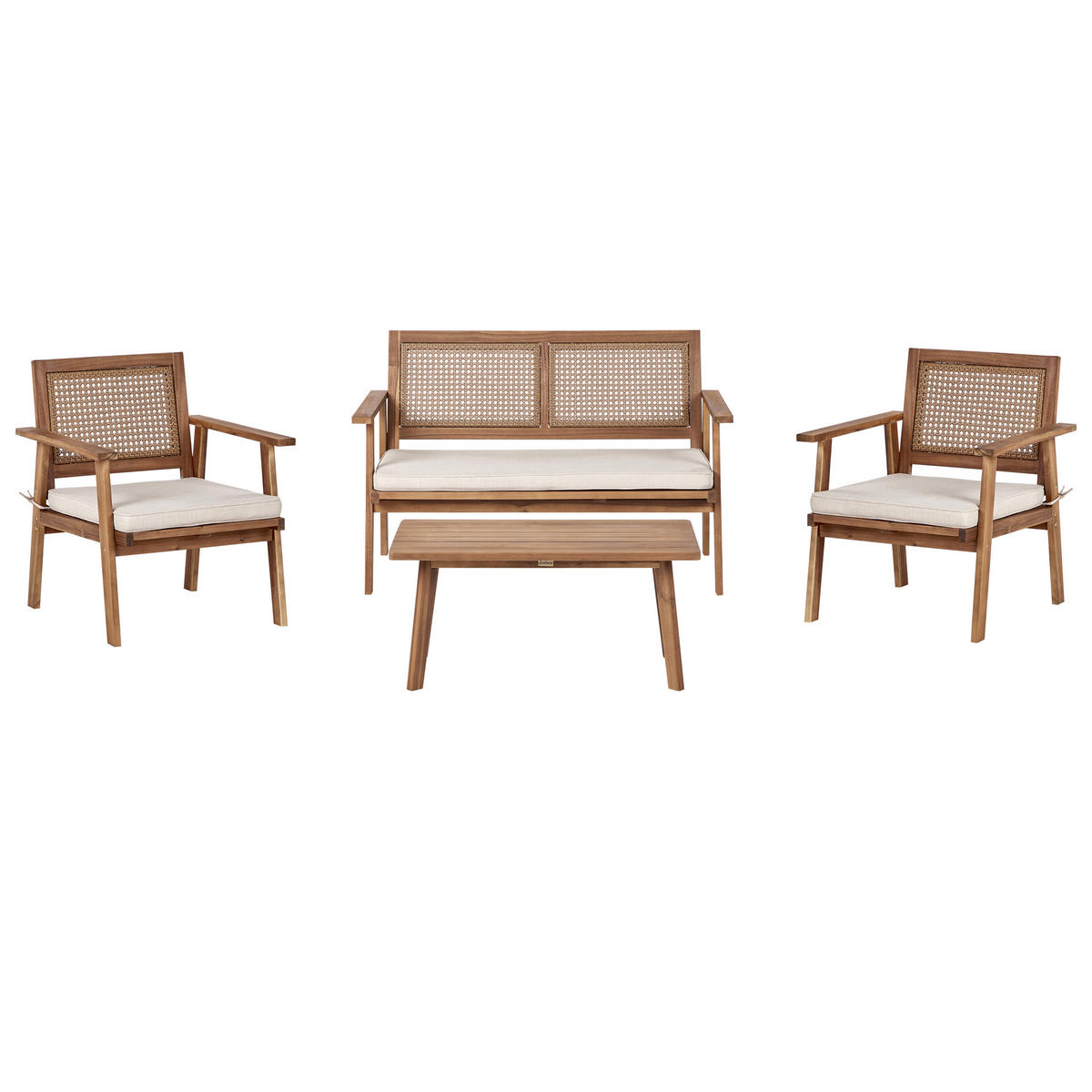 4-SITZER LOUNGE SET Akazienholz Helles Beige Arenella - Hellbraun/Beige, Holz - Beliani