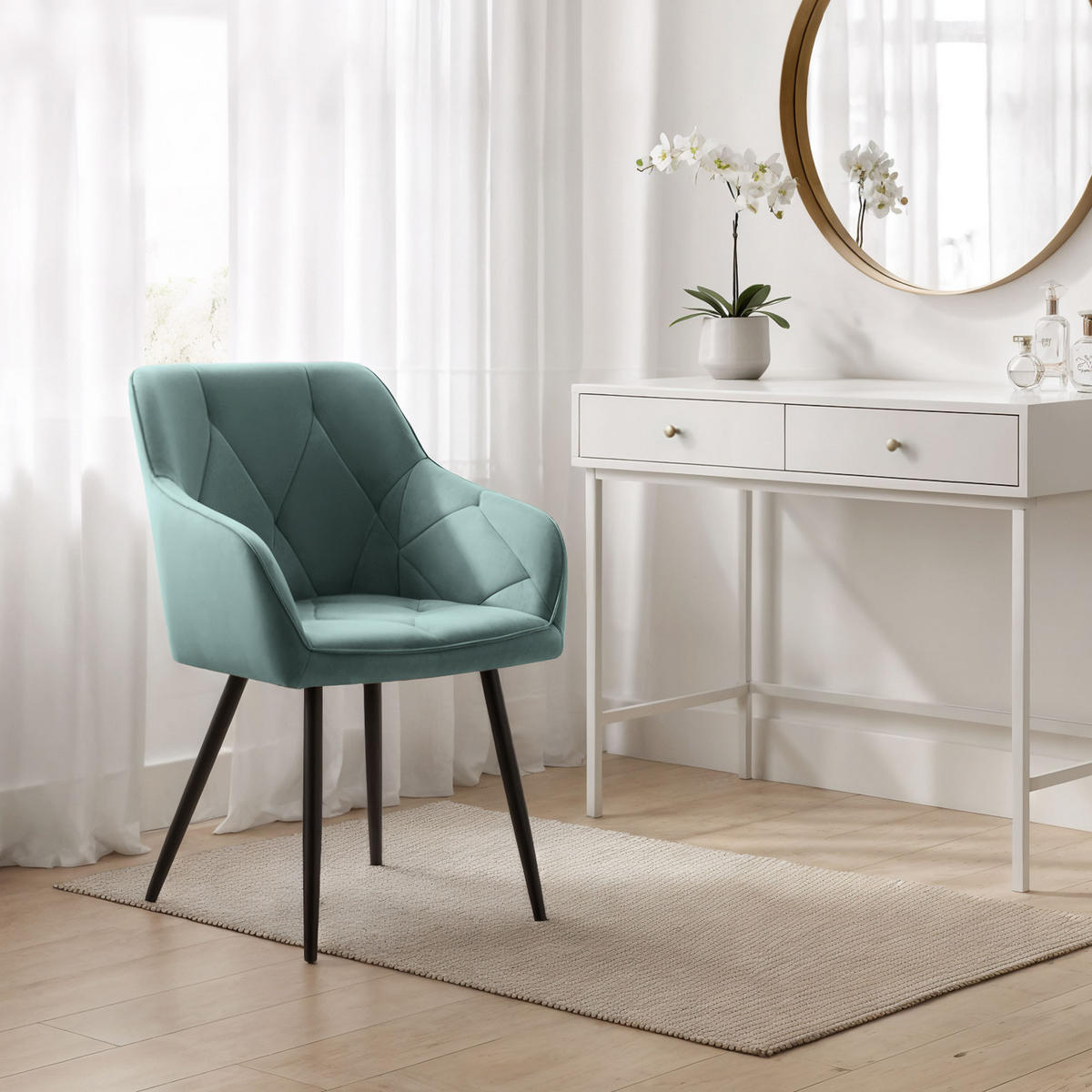 ČALÚNENÁ STOLIČKA, sada 6 ks, kovové nohy, tyrkysová, čierna 54,5/82,5/58 - čierna/tyrkysová, textil (55/83/50cm) - RAUMHIRSCH FURNITURE