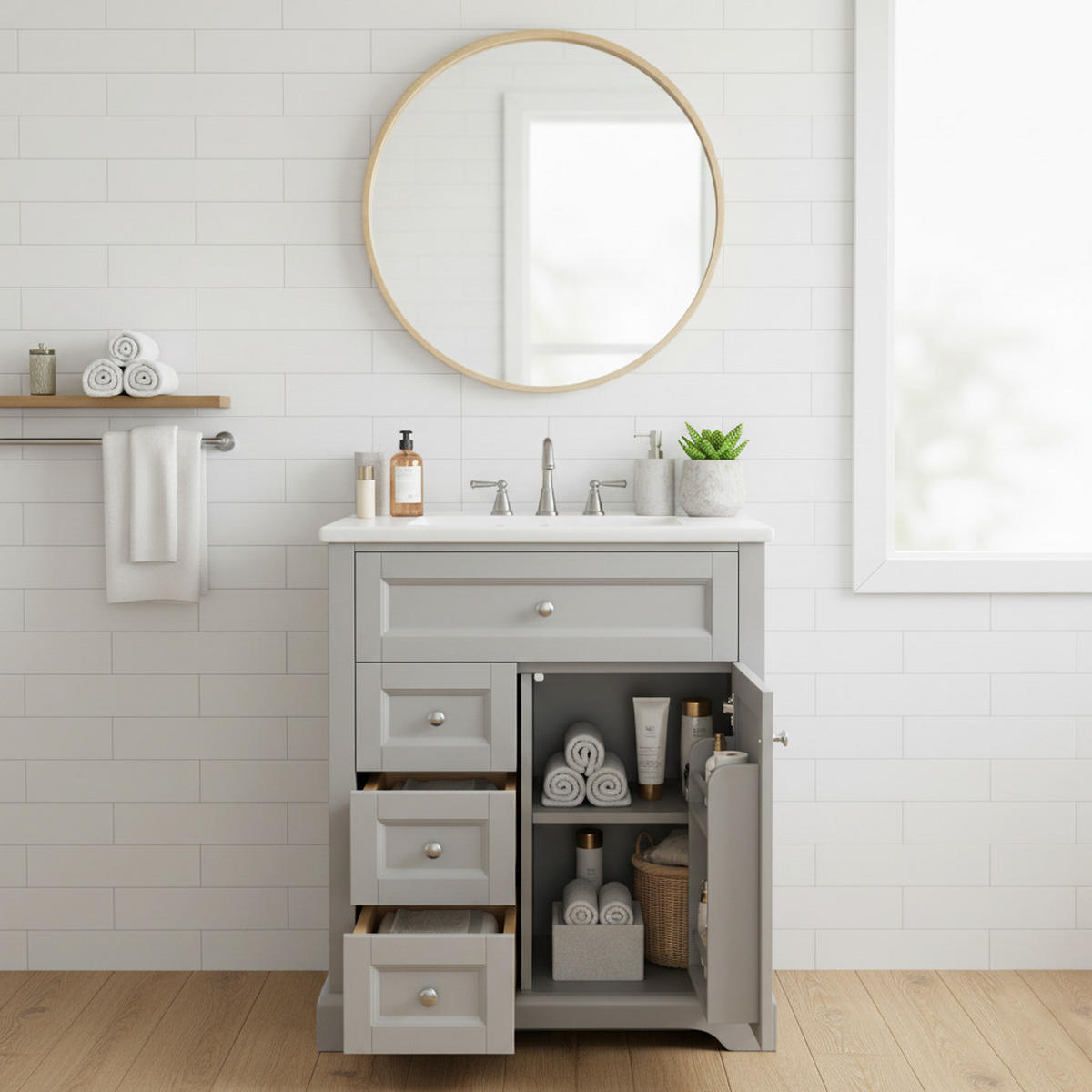 WASCHTISCHKOMBI Grau mit Soft-Close & Keramikbecken - Grau, Keramik/Holzwerkstoff (76/87/46cm) - Urban Meuble