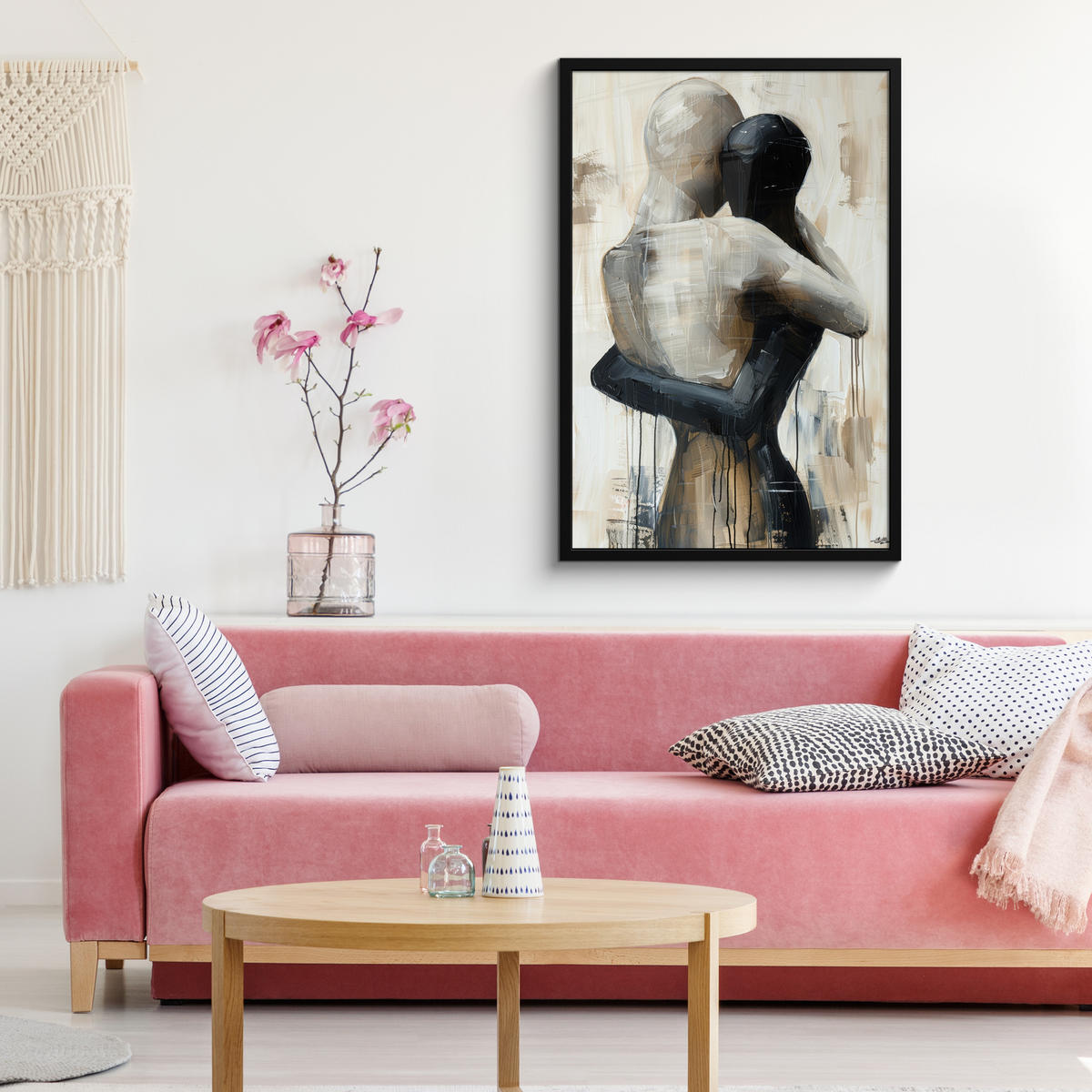 ZARÁMOVANÝ PLAGÁT Abstraktné - Láska - Čiernobiele - Moderné 60x90 cm - čierna, papier (60/90cm) - MuchoWow