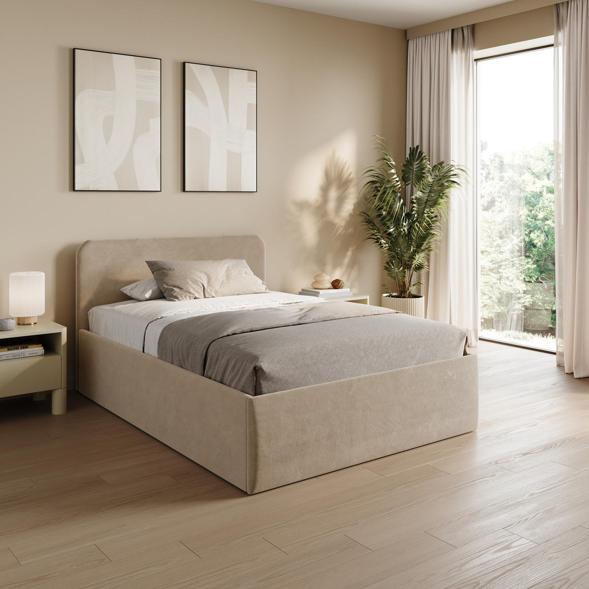 POLSTERBETT 140x200 cm Bonnellfederkernmatratze H2 Microvelours in Sand - Sandfarben, Textil (140/200cm) - Home Collective