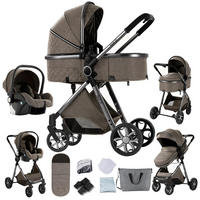 KINDERWAGENSET 3-in-1 mit Autositz, höhenverstellbarer Rückenlehne, wendbarem Sitz, Federung, Verdeck mit UV-Schutz für Babys, braun - Braun, Metall (80/60cm) - Kaket