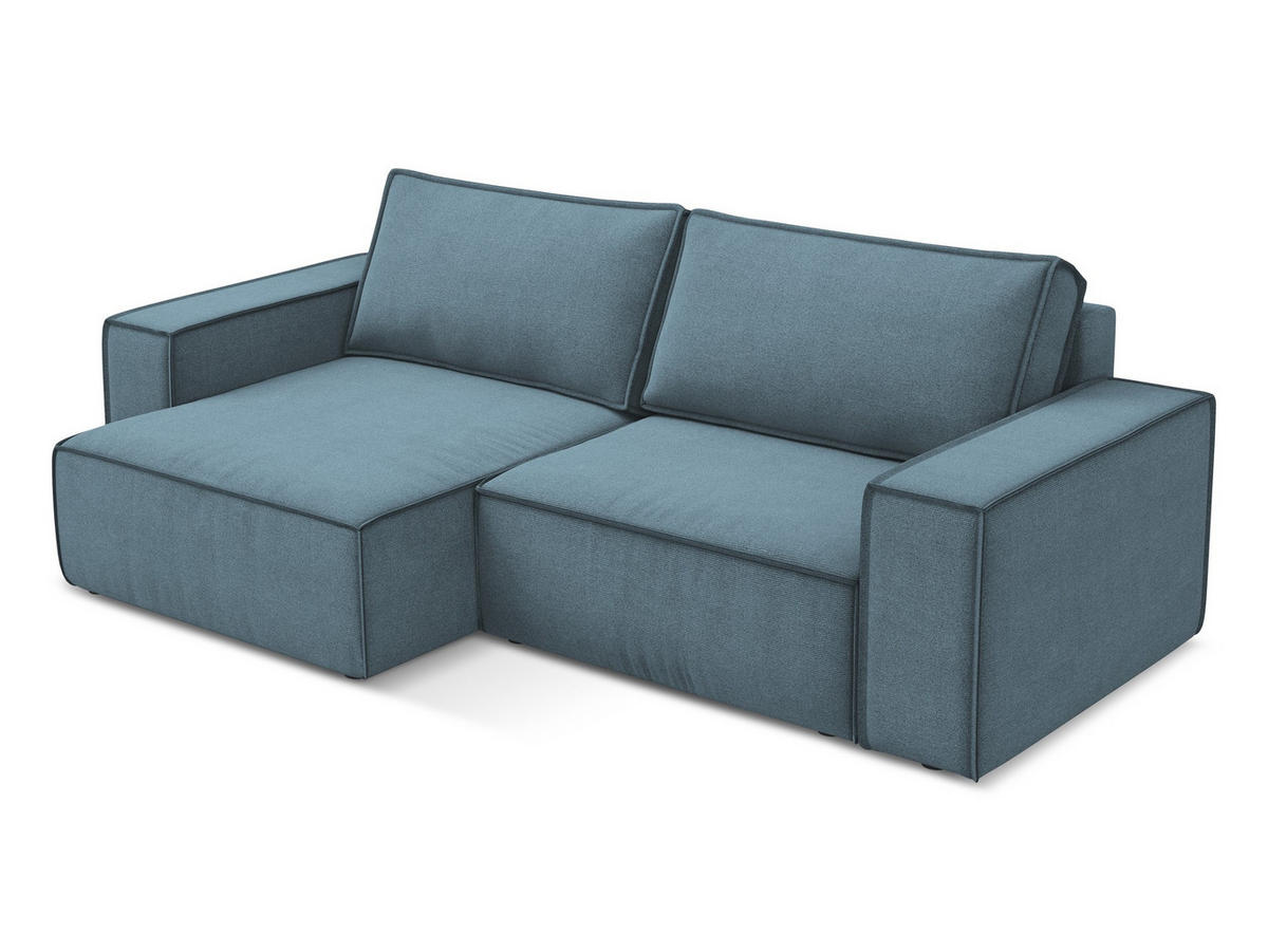 ECKSOFA mit Schlaffunktion Strukturstoff Stoff Blau - Blau/Schwarz, Kunststoff/Textil (148/257cm) - Makamii