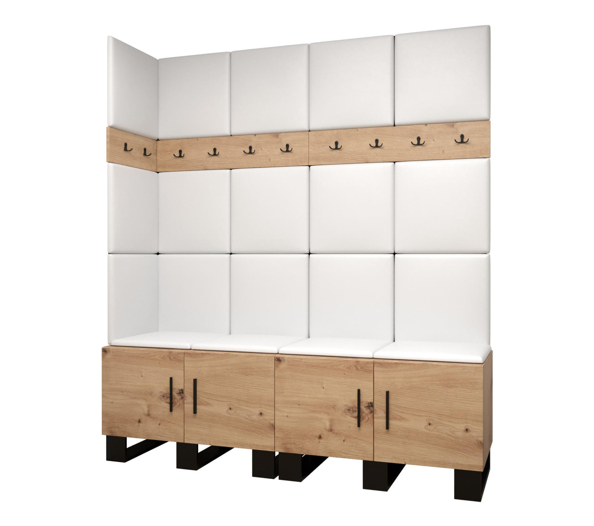Abiks Möbel Garderoben-Set Eiche Artisan, Weiß 168x196x45.6 cm