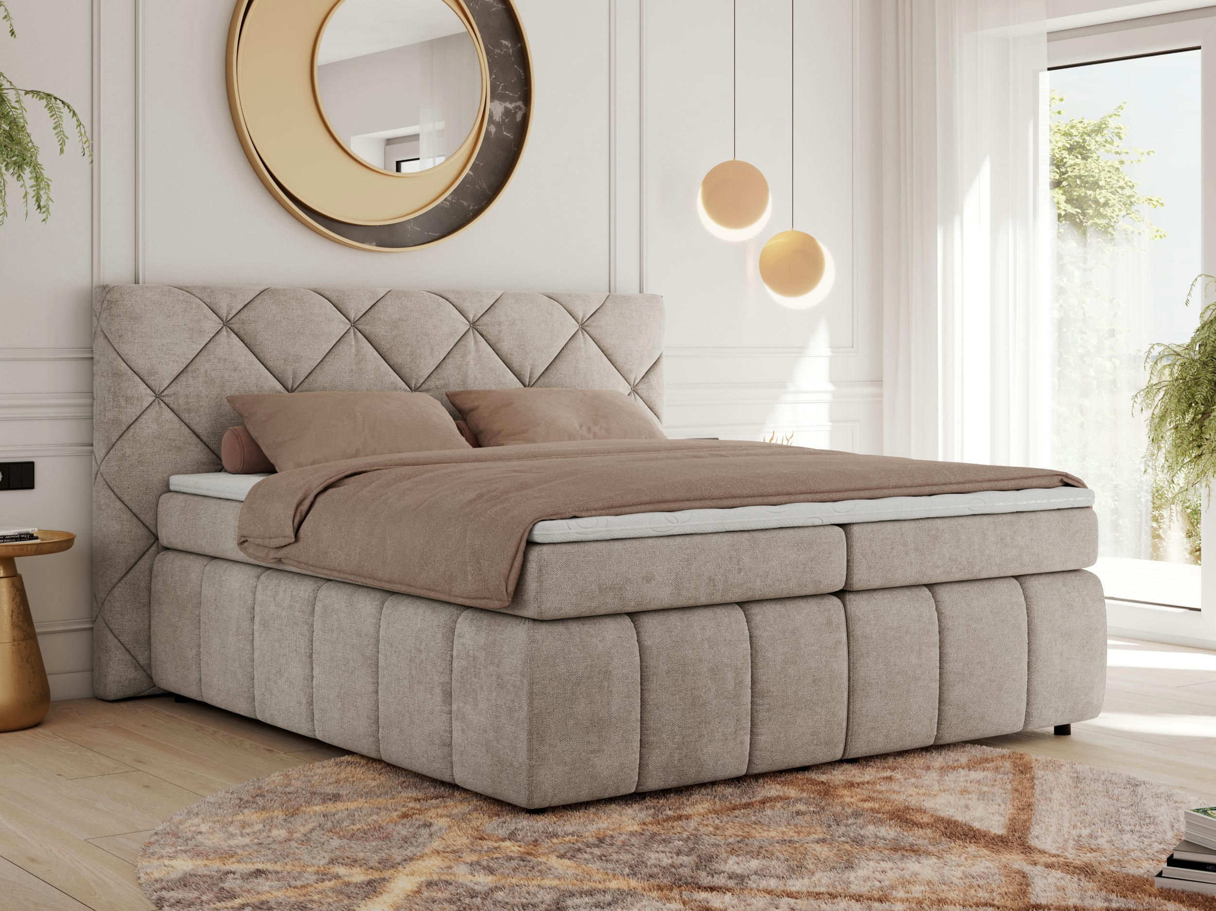BOXBETT RITA 160/200 - Beige Struktur - H3 - Beige, Holz/Textil (160/200cm)