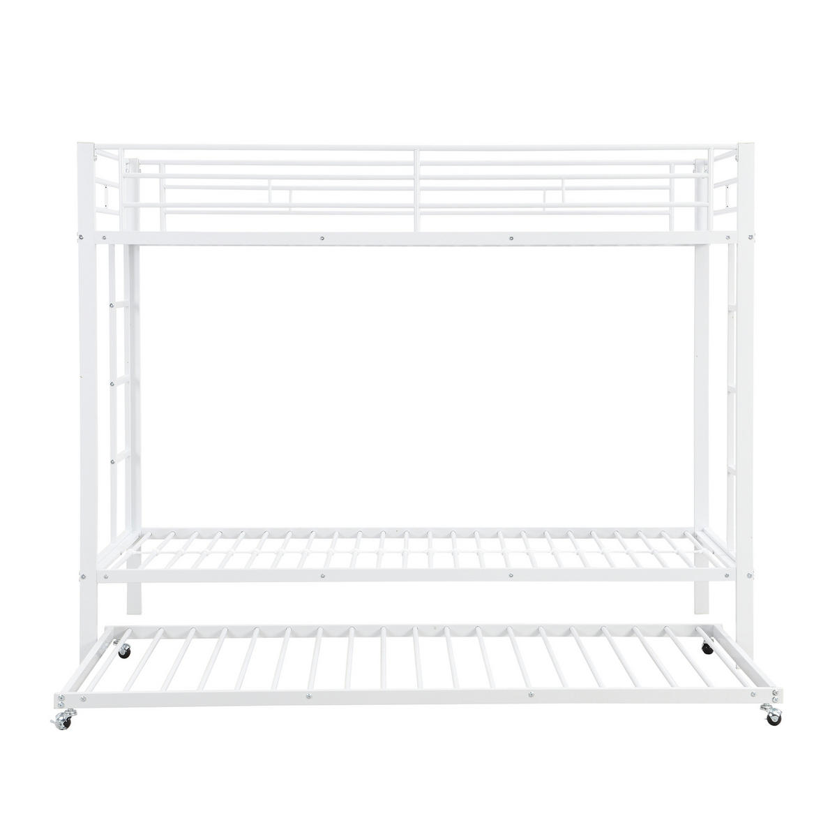 ETAGENBETT 90/200 cm aus Metall mit Ausziehbett und hohem Sicherheitsgeländer - Weiß, Metall (90/200cm) - Flora Grace
