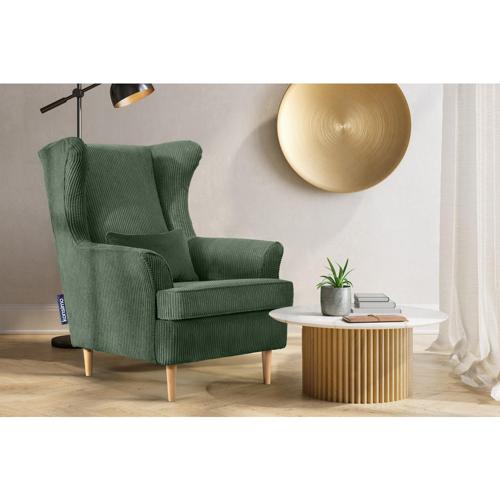 Thumbnail - Konsimo® Ohrensessel, Dunkelgrün, Textil, 82x108x80 cm, Wohnzimmer, Sessel, Polstersessel
