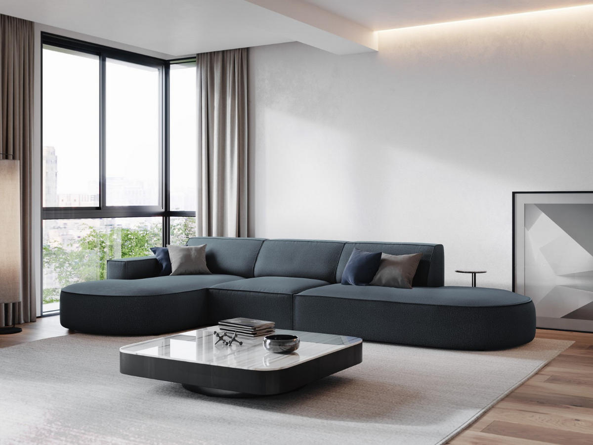 ECKSOFA links Jodie aus strukturiertem Stoff blau 4 Sitzplätze - Blau, Textil (166/342cm) - Micadoni