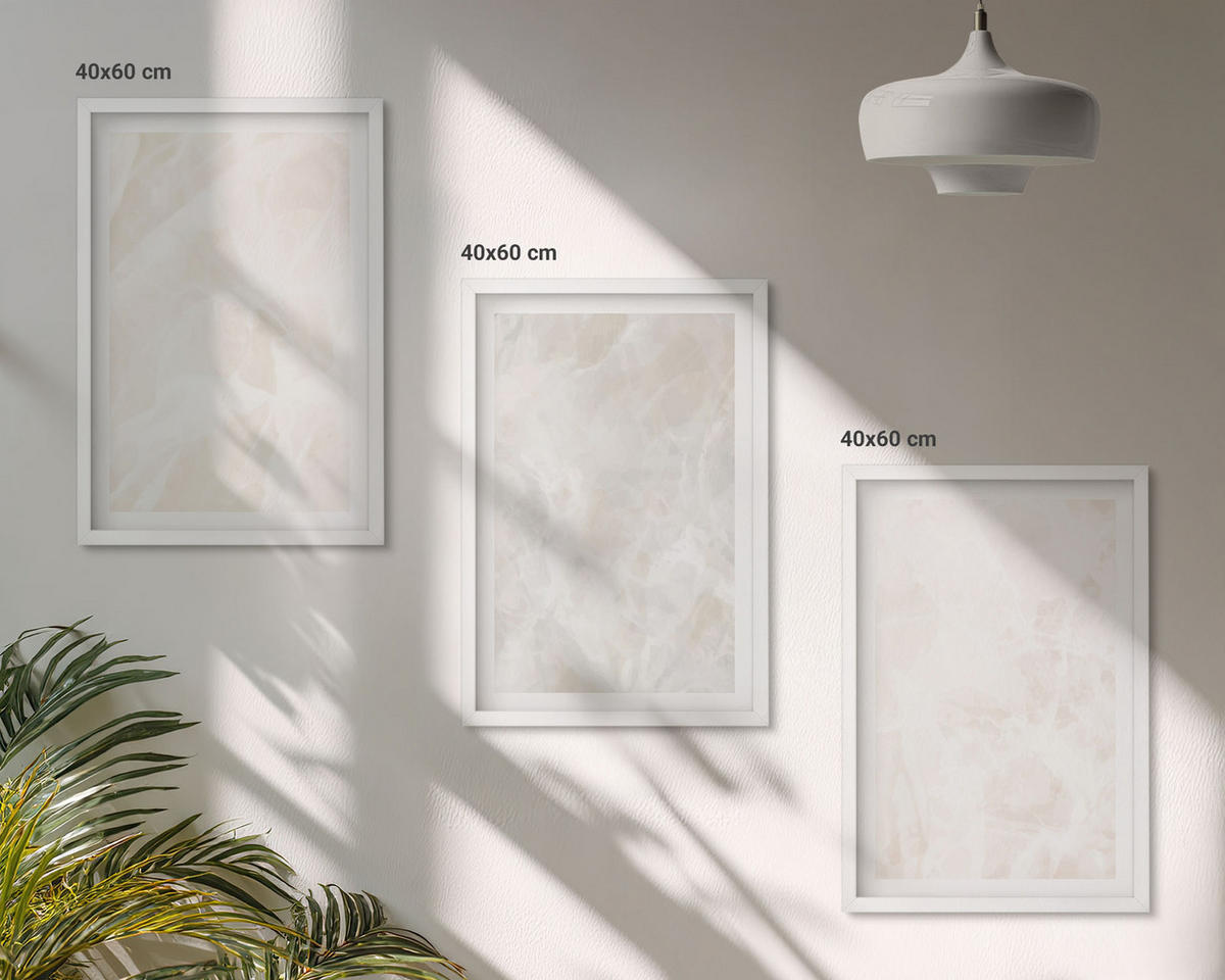 WANDBILDER 3er-Set - 40x60 cm Weißer Rahmen - Die Struktur von elegantem Marmor - Weiß, Kunststoff (40/60cm) - ArtPrintCave