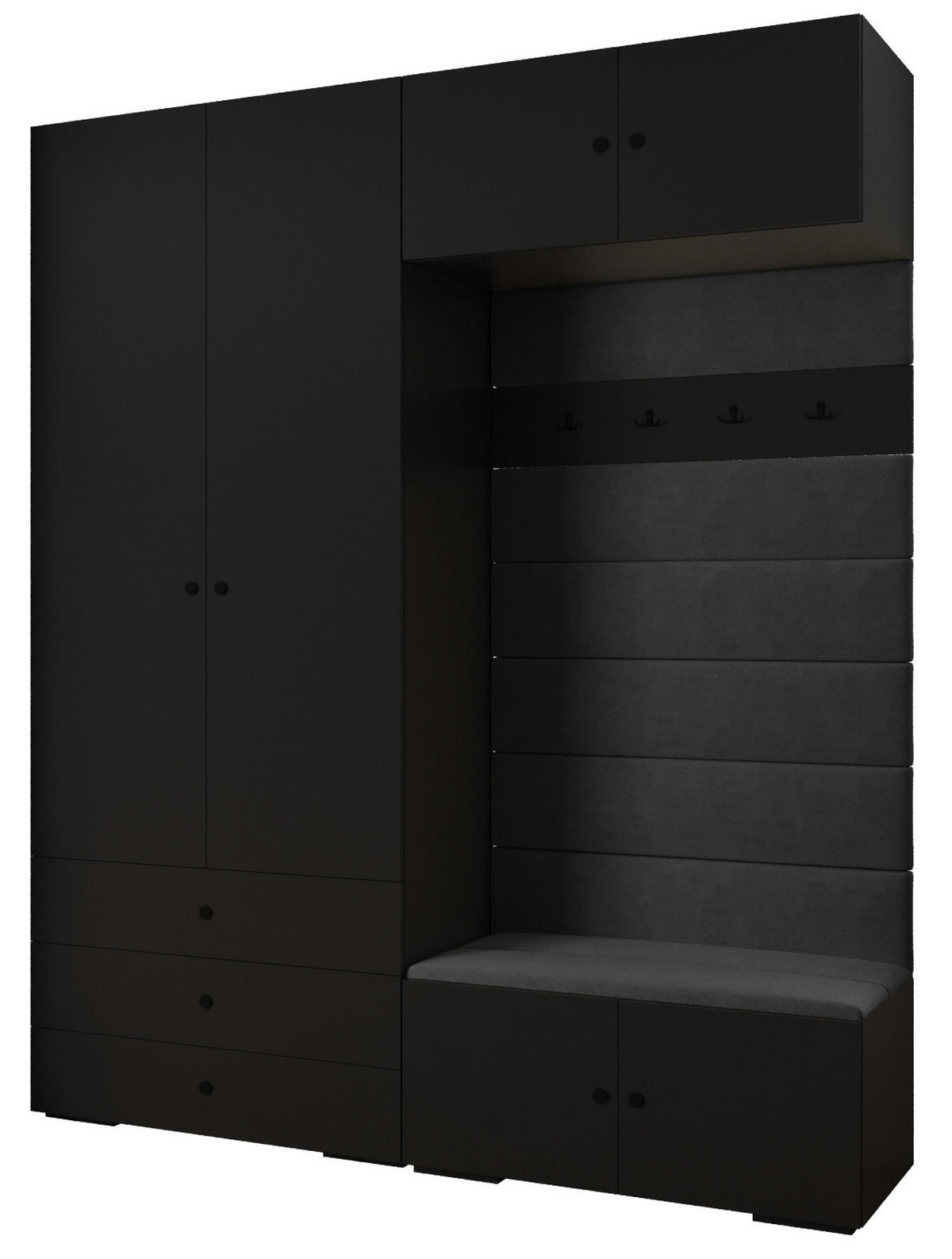 GARDEROBEN-SET 236,7/200/47 - Schwarz, Holz/Kunststoff (200/236.7/47cm) - Abiks Möbel
