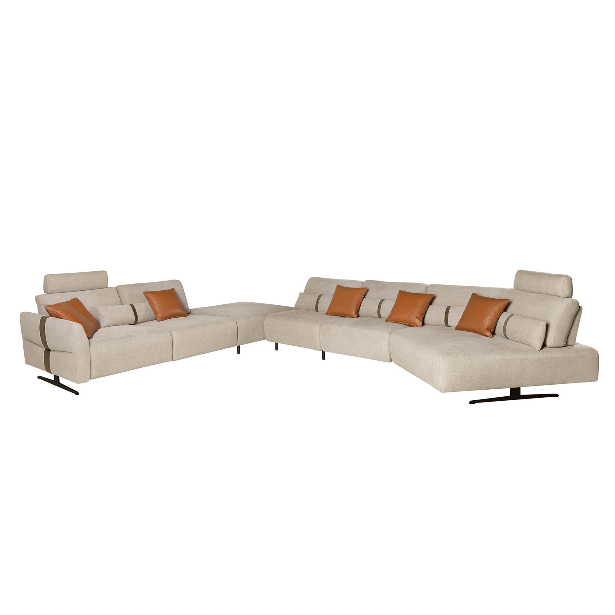 ECKSOFA Modulares Relax-Sofa mit Chaiselongue rechts, Stoff in Sandfarbe 500/305/87 cm - Sandfarben/Schwarz, Textil (500/305cm) - ANGEL CERDA