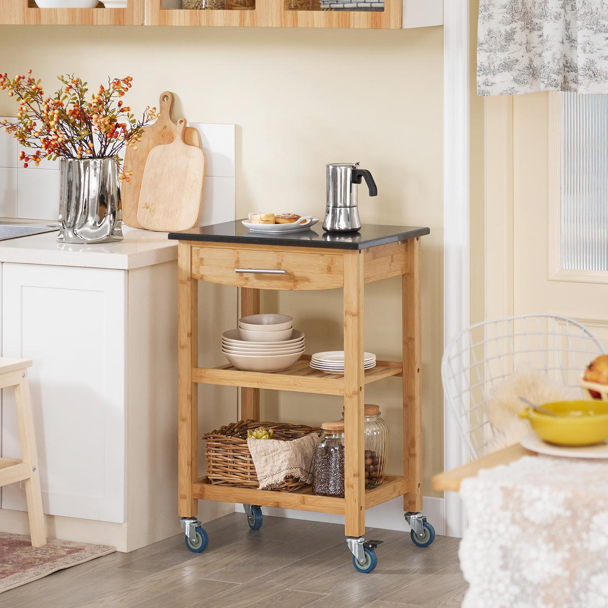 SERVIERWAGEN Bambus - Naturfarben, Naturmaterialien (58/85/40cm) - SoBuy