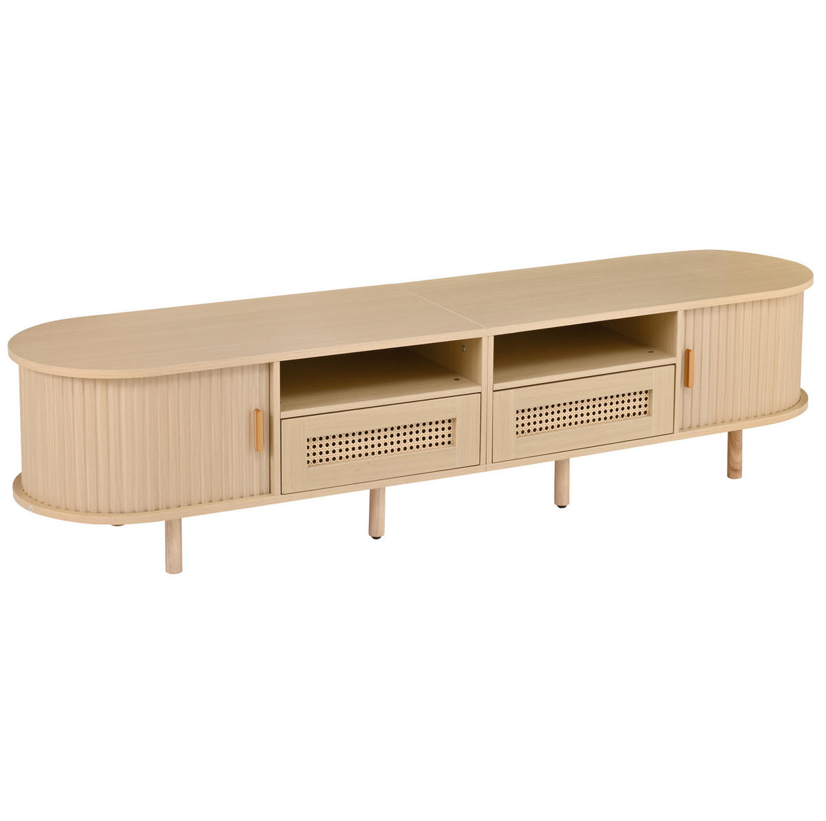 LOWBOARD 170/40/40 cm Eiche hell aus MDF mit Rattanfronten und Schiebetüren - Naturfarben, Holzwerkstoff (40/40/170cm) - OKMYHOME