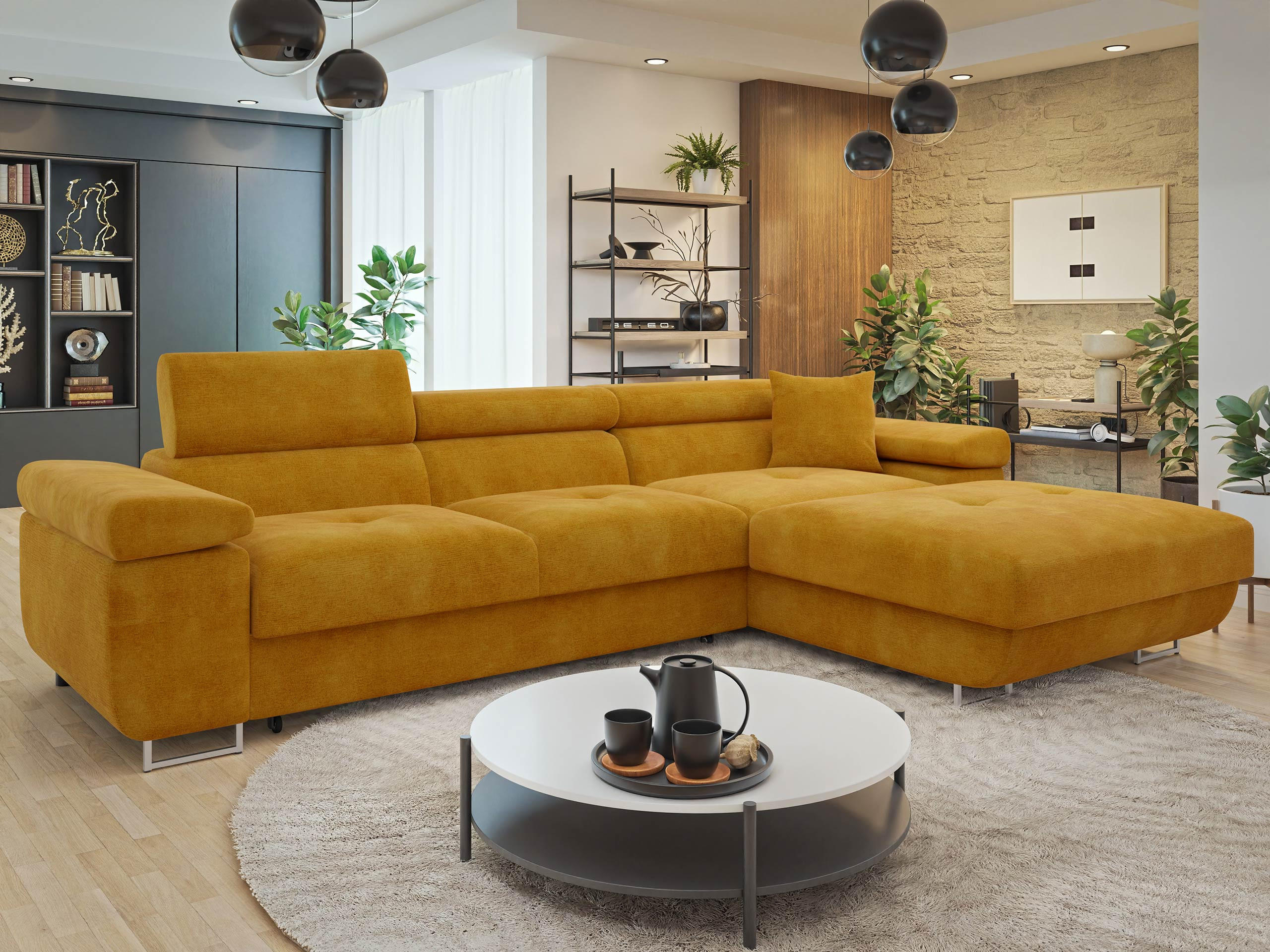ECKSOFA Torezio Mini, Seite: Rechts - Currygelb, Holz/Textil (280/170cm) - MIRJAN24