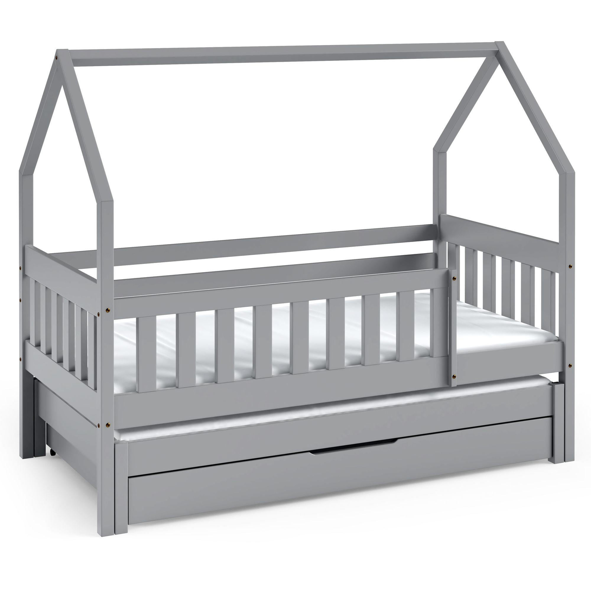 KINDERBETT Holzbett LUMBE, Hausform - Grau, Holz (80/160cm) - KONSIMO®