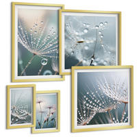 BILDER SET 5er Set - 50x50 cm & 20x30 cm & 40x60 cm Goldrahmen - Lineare abstrakte Motive - Goldfarben, Kunststoff (40/60cm) - TULUP
