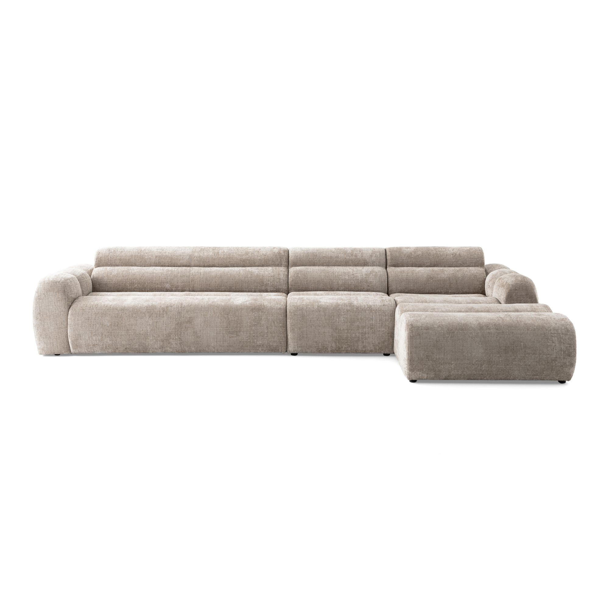 5-SITZER modulares Ecksofa VEER SET 2 Rechts, 175x379 cm, Chenille Webstoff Beige - Beige/Schwarz, Holz/Kunststoff (175/379cm) - Muffo