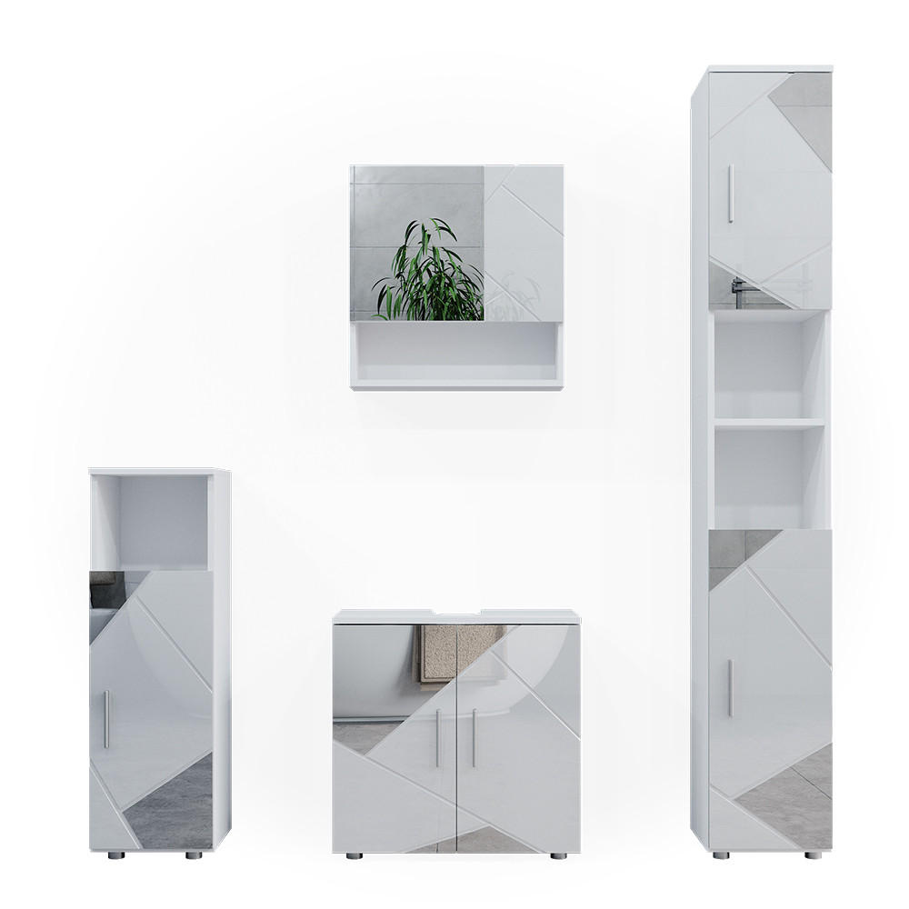 BADMÖBEL-SET Irma Weiß Hochglanz mit Einsätzen 4 Teile mit Hochschrank - Weiß Hochglanz, Holzwerkstoff (80/58.6/41cm) - Vicco