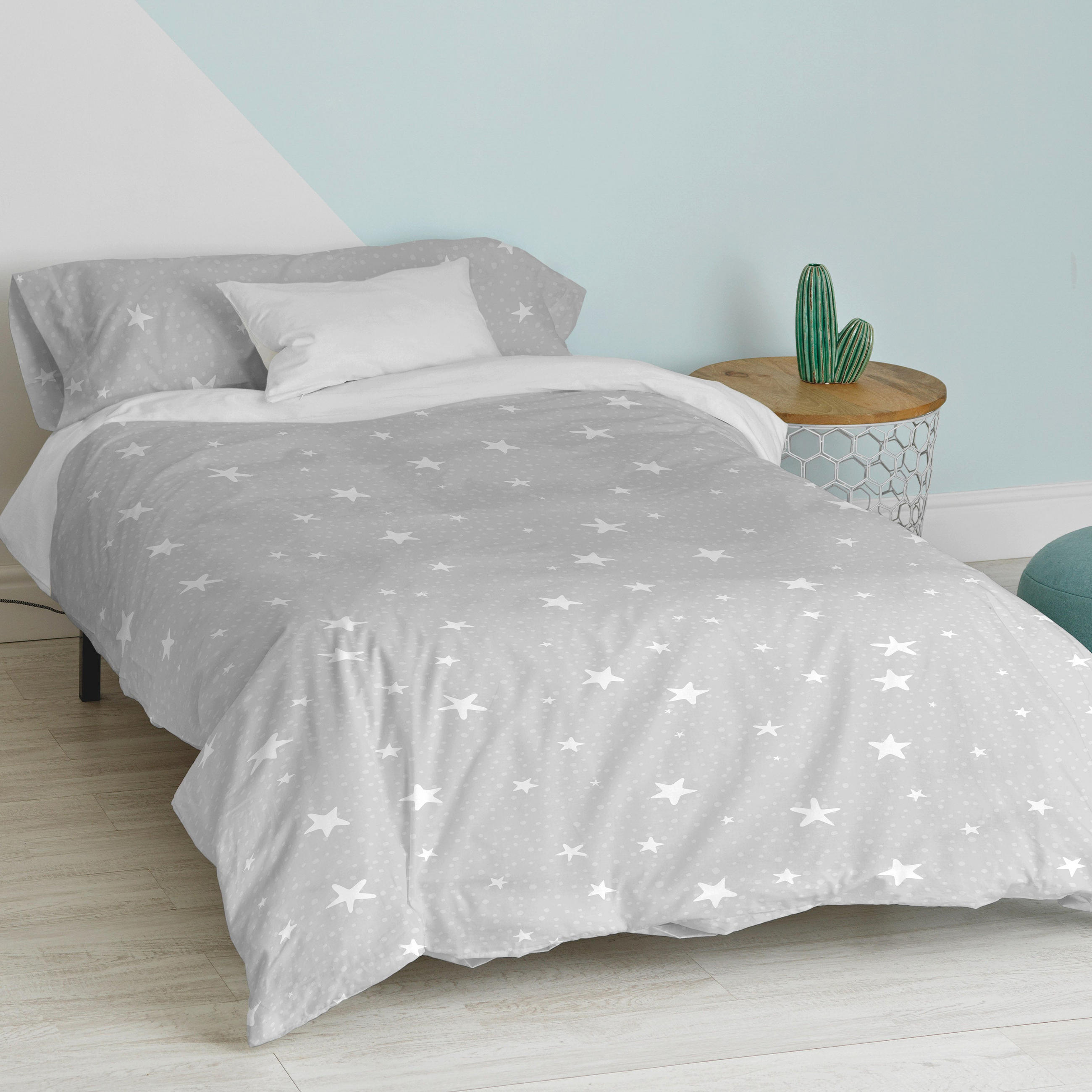 BETTBEZUG 2er-Set teiliges little star 180x220 cm (komfortgrösse) grau - Grau, Textil (180/220cm) - Happy Friday