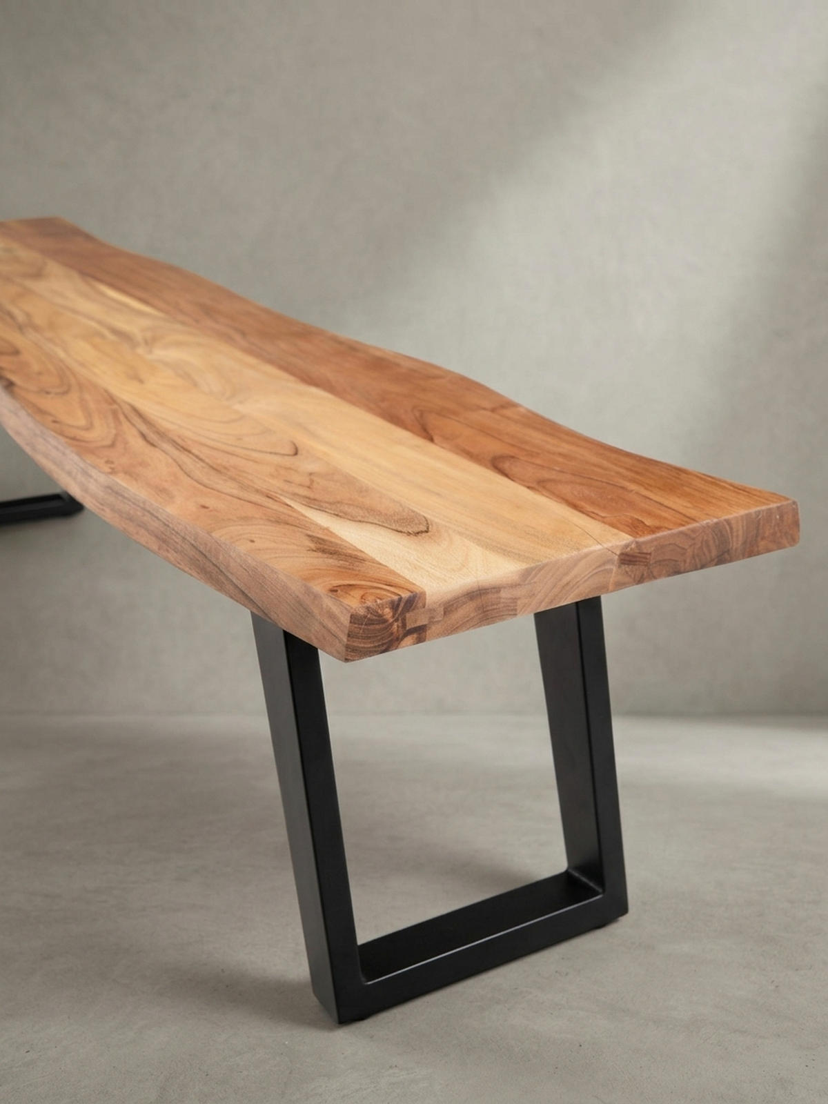 ESSZIMMERBANK Massivholz Metall Baumkante U-Beine, Akazie 120x40x46 cm - Schwarz/Braun, Holz/Metall (120/46/40cm) - KADIMA DESIGN