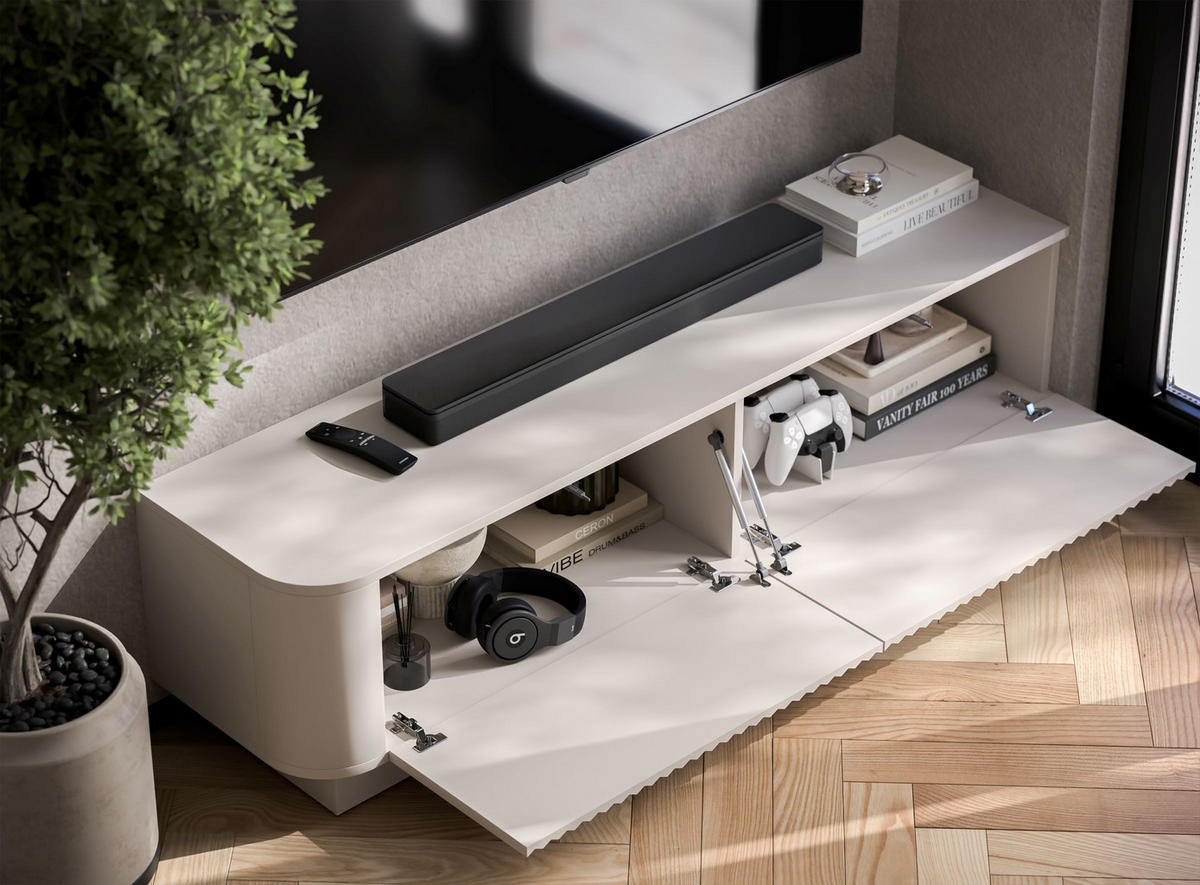 TV stolek Aurora kašmírový matný 140 cm s podstavcem - kašmírová, kompozitní dřevo (140/37/35cm) - Meble Lindner