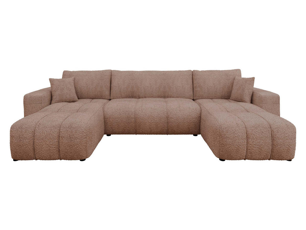 WOHNLADNSCHAFT Furyn U Boucle - Hellbraun/Schwarz, Holzwerkstoff/Kunststoff (312/82/145cm) - MIRJAN24