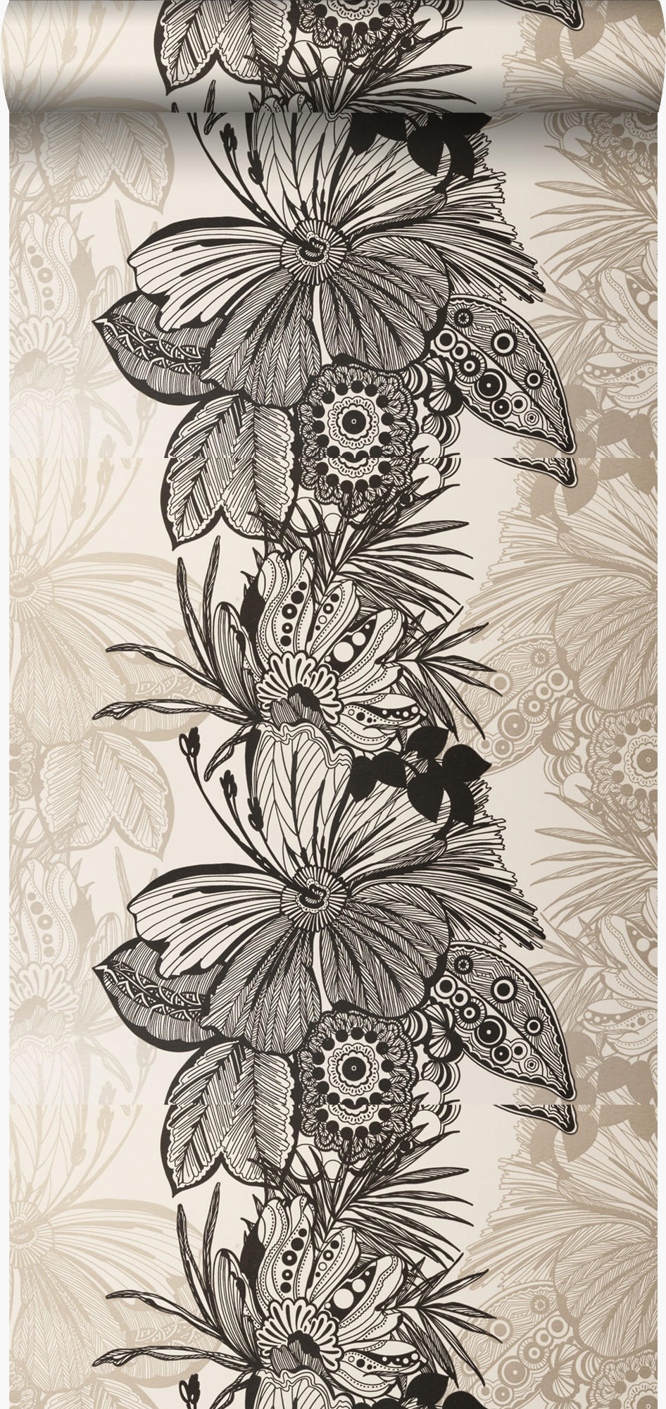 TAPETE Blumen 52 cm x 10.05 m - Schwarz, Papier (52/1000cm) - Origin Wallcoverings