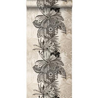 TAPETE Blumen 52 cm x 10.05 m - Schwarz, Papier (52/1000cm) - Origin Wallcoverings