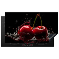 HERDABDECKPLATTE Kirsche - Rot - Frucht - Wasser - Schwarz 91x52 cm - Kirschrot, Kunststoff (91.6/0.2/52.7cm) - MuchoWow