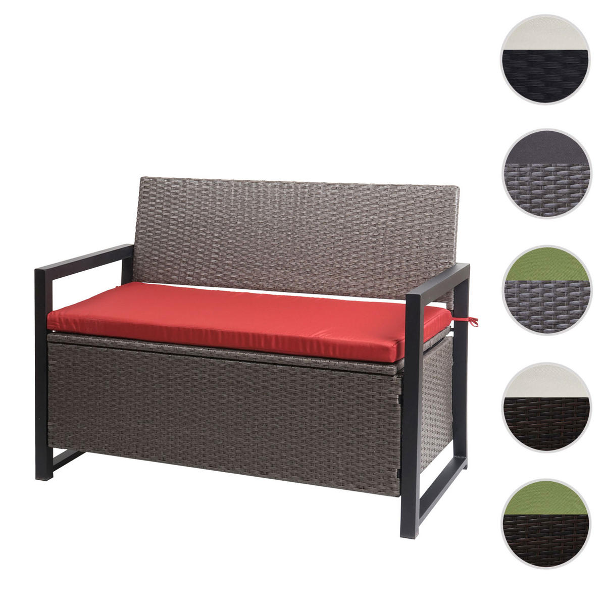 POLY-RATTAN 2ER SITZBANK Grau, Rot - Rot/Grau, Kunststoff (117/84/57cm) - MCW
