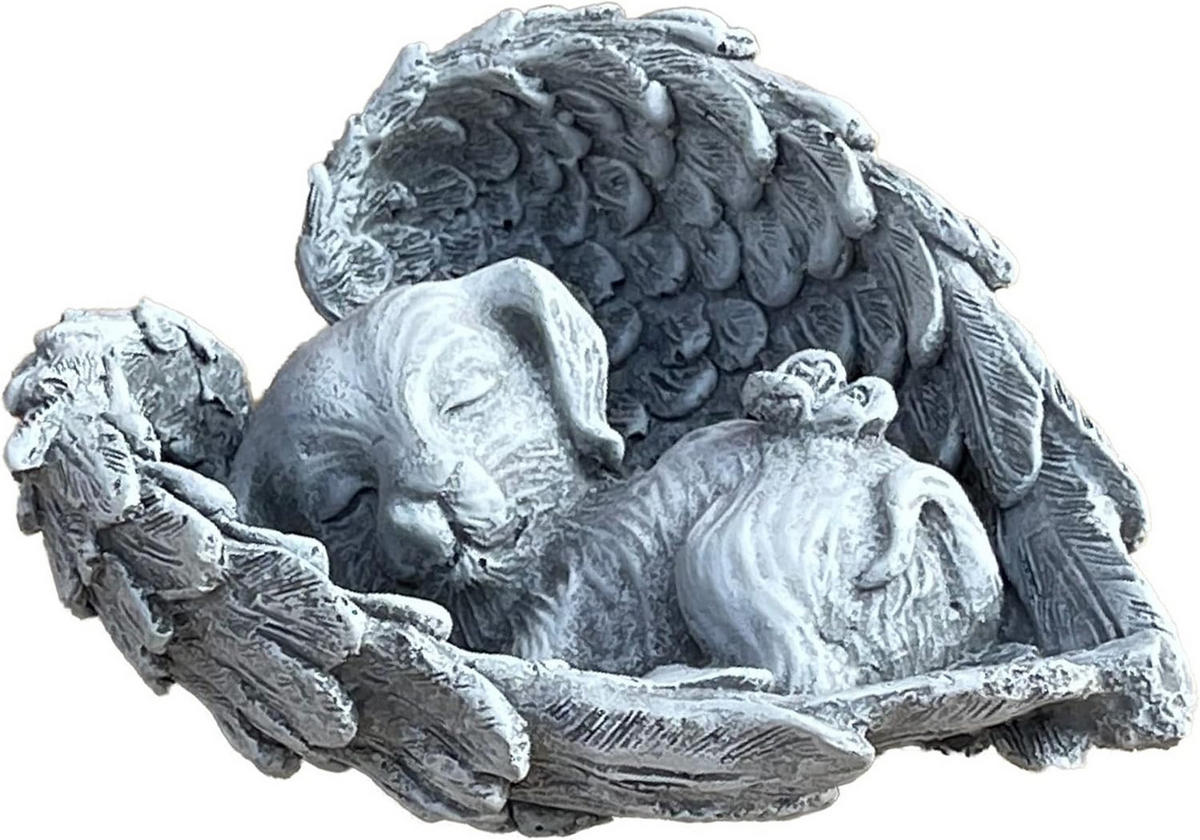 STEINFIGUR Hund im Flügel frostfest Steinguss Grabschmuck - Grau, Stein (11/5/8cm) - stoneandstyle