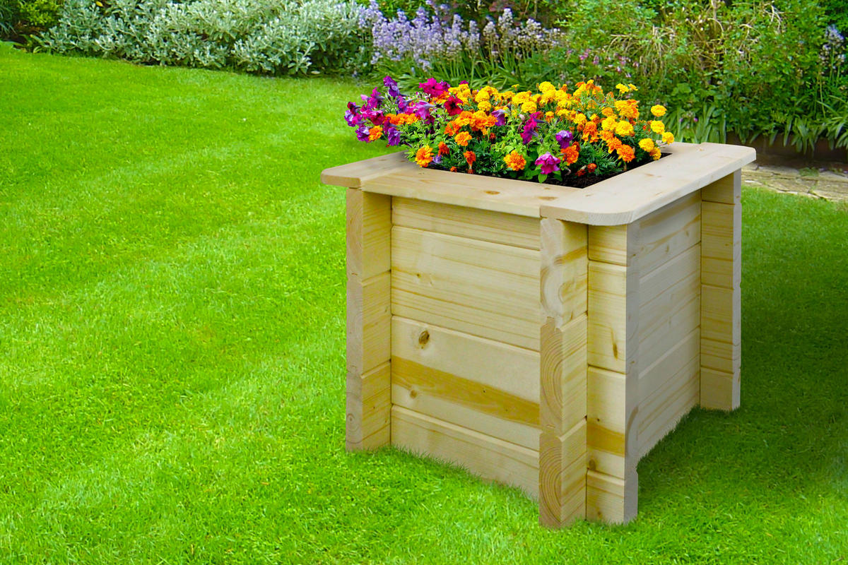 HOCHBEET HOLZ - 38x38xH35 cm - M610 - Beige, Holz (38/35/38cm) - Timbela