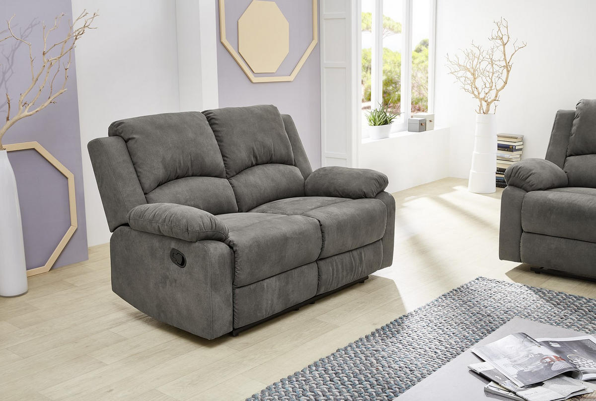 2-SITZER-RELAXSOFA Federkern, Liegefunktion verstellbar durch halbautomatische Relaxfunktion B148/T87/H97 cm, Mikrofaser Vintage Anthrazit / 15130 - Anthrazit/Schwarz, Textil (148/97/87cm) - luma-home